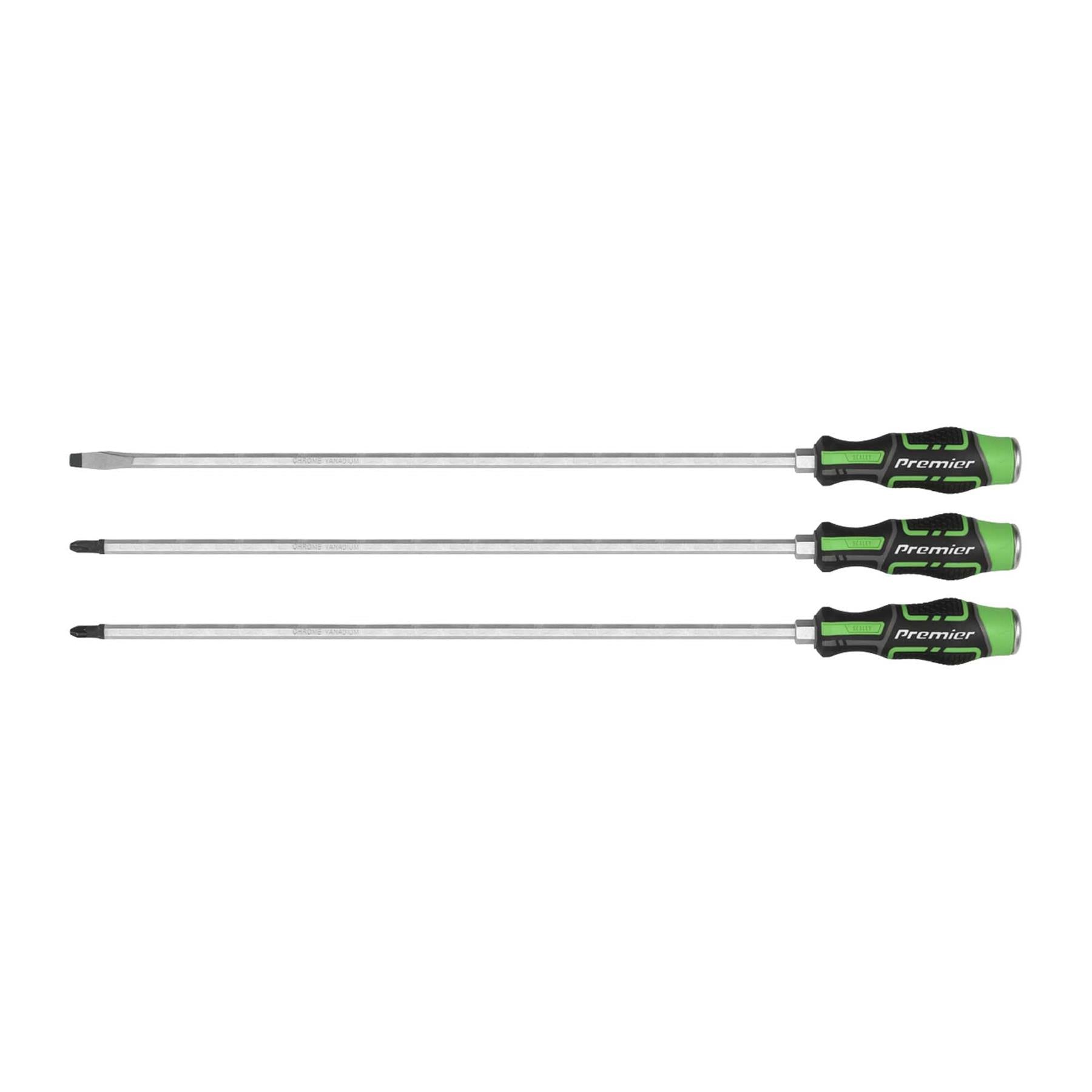 Sealey Extra-Long Hammer-Thru Screwdriver Set Hi-Vis Green 450mm 3pc