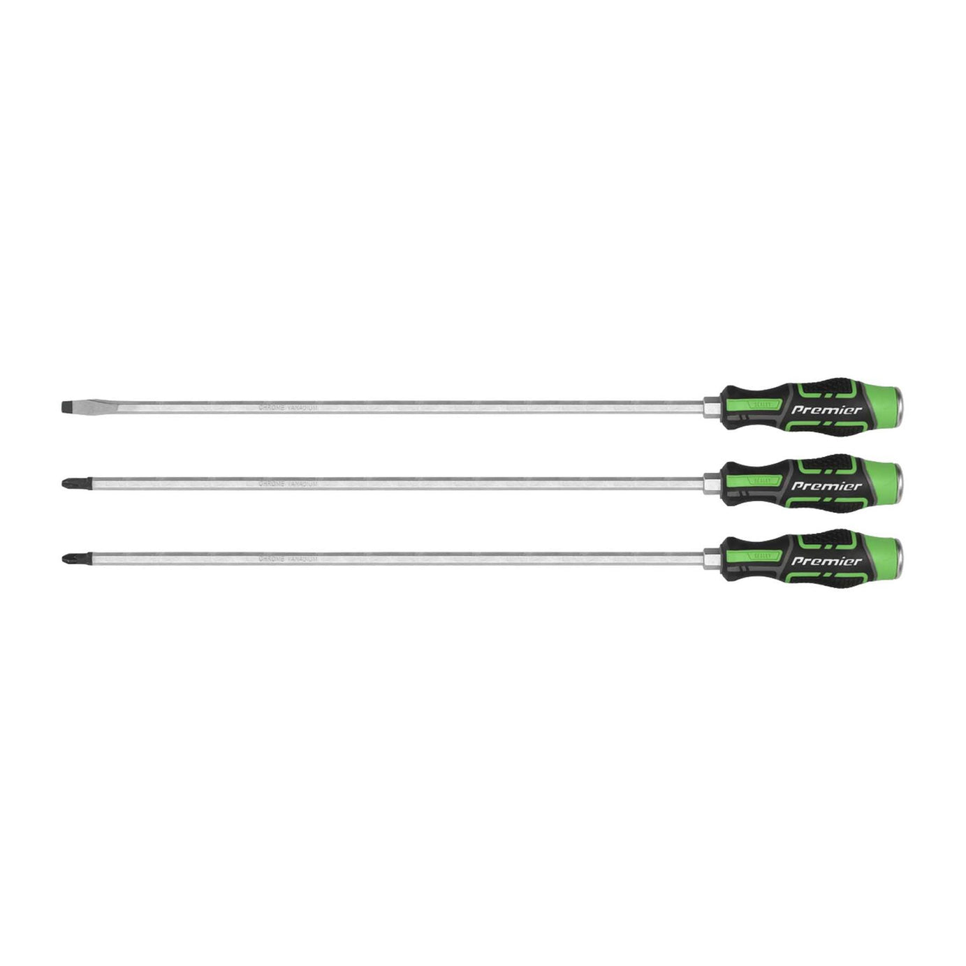 Sealey Extra-Long Hammer-Thru Screwdriver Set Hi-Vis Green 450mm 3pc
