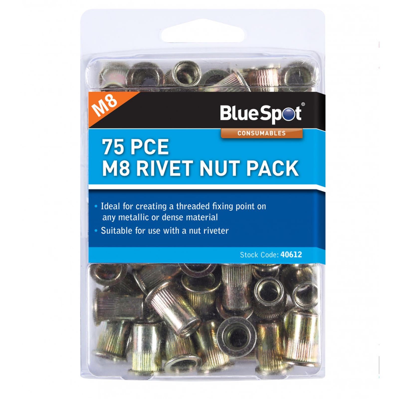 Bluespot 75pcs Rivet Nut M8 Carbon Steel Threaded High Quality