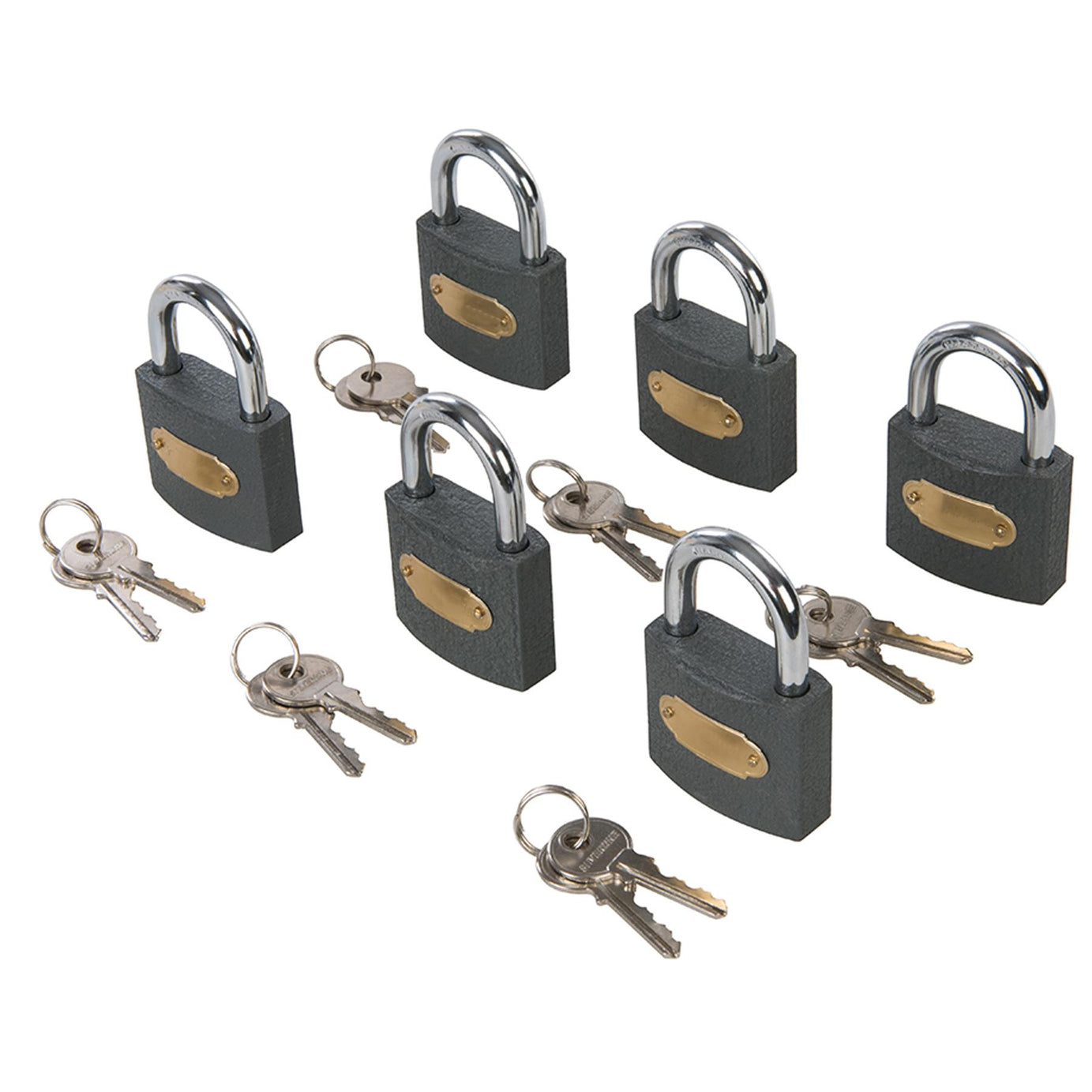 Iron Padlock Keyed Chrome Plated & Hard Steel Shackle With 2 Keys Each 6Pk 50mm