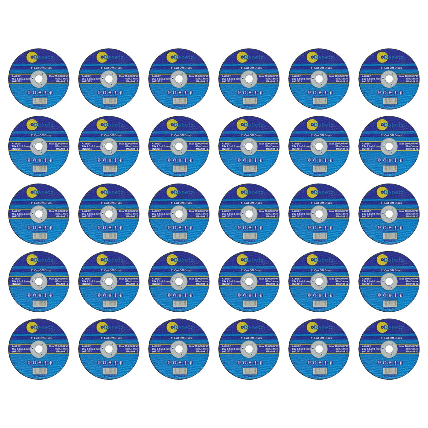 30 Pack 75mm X 1.6mm Metal Cutting Cut Off Discs 9.5mm Bore High Quality