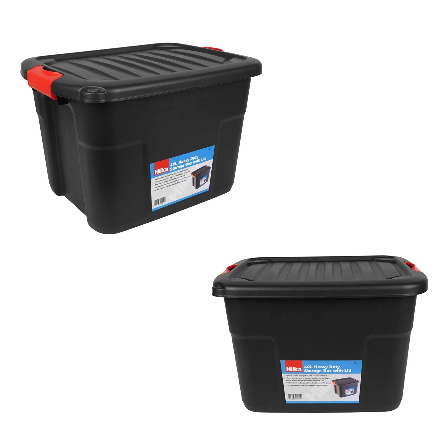 42L Heavy Duty Storage Box with Lid & Latches Plastic Holes Padlock Stackable