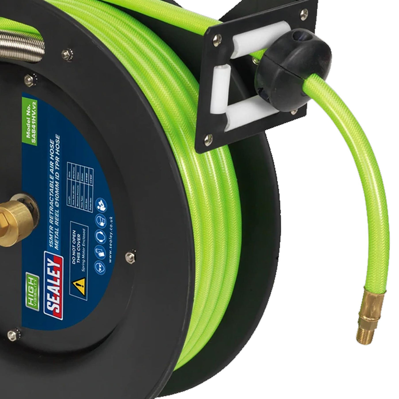 Sealey Retractable Air Hose Metal Reel 15m x 10mm ID Hi-Vis TPR