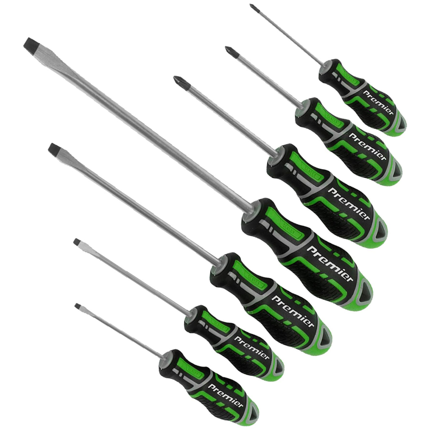 Sealey 7pc Screwdriver Set Slotted & Phillips Magnetic GripMax Hi Vis Green