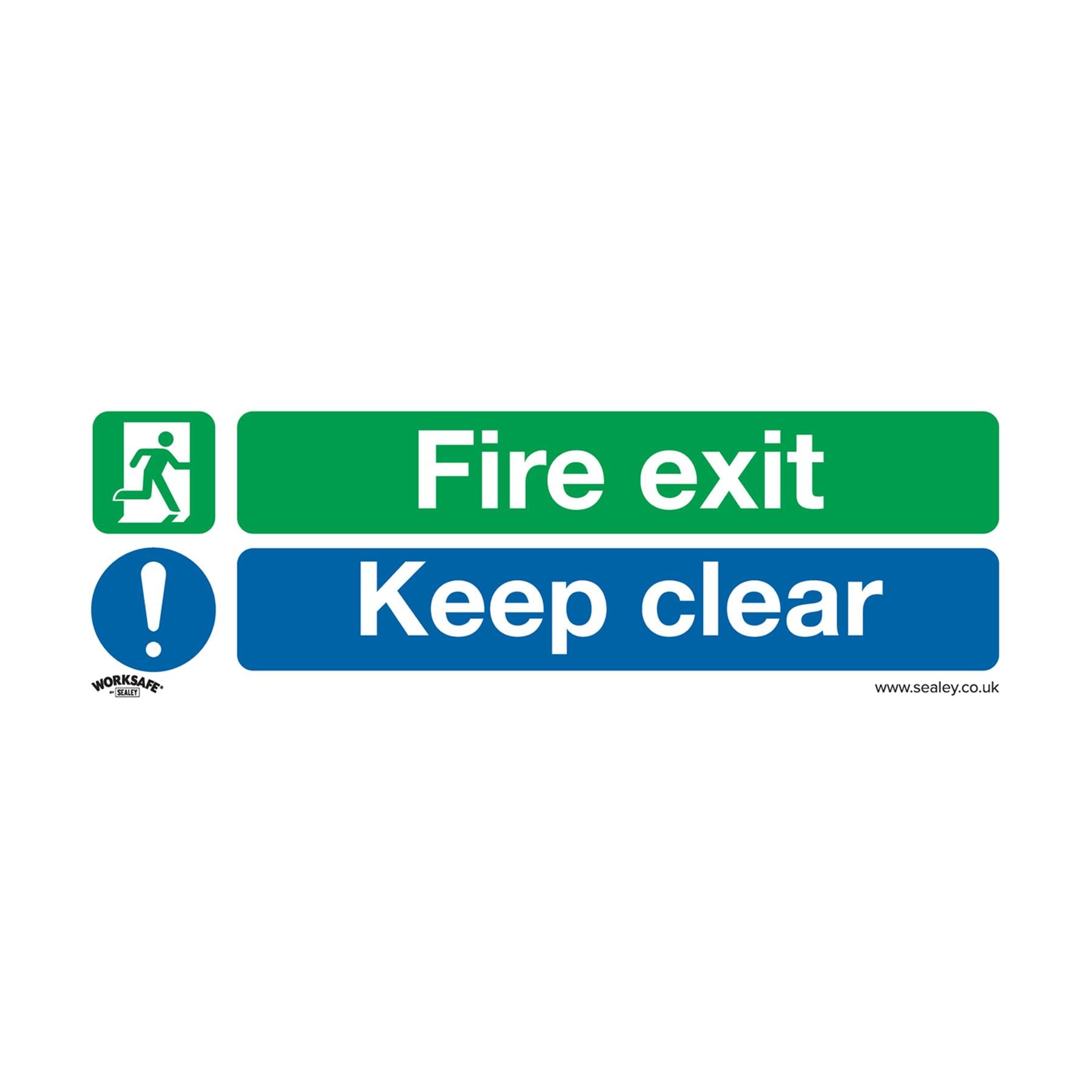 Sealey Safety Sign - Fire Exit Keep Clear - Self-Adhes. Pack of 10