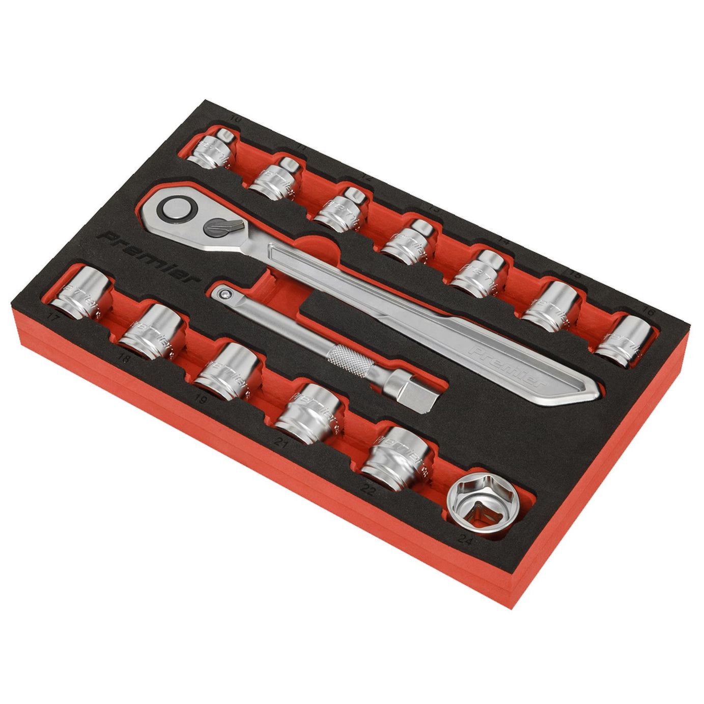 Sealey Low Profile Socket Set 15pc 1/2"Sq Drive Metric - Platinum