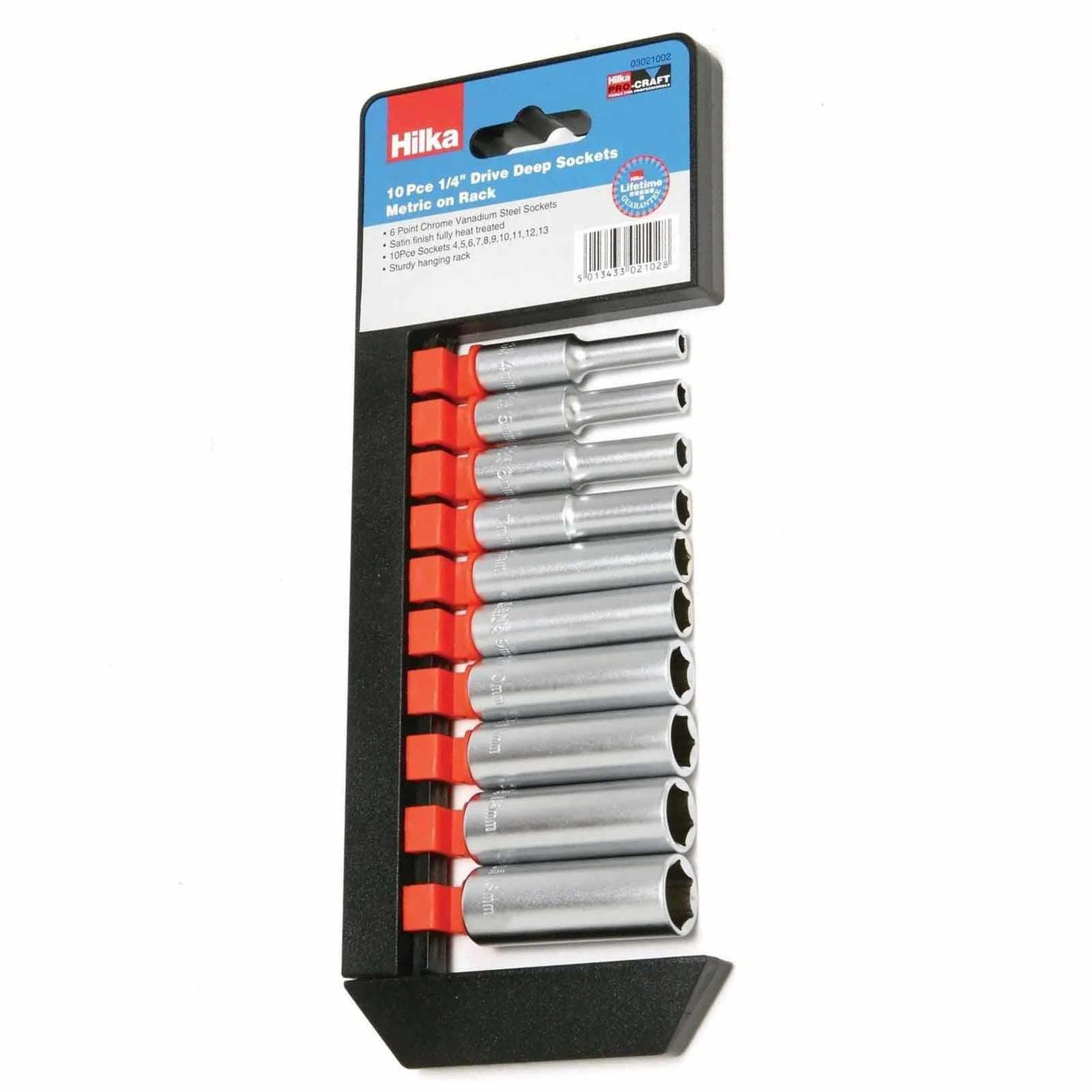 10PC Lifetime Guarantee Deep Socket Set Long reach Sockets on Rail 1/4” drive