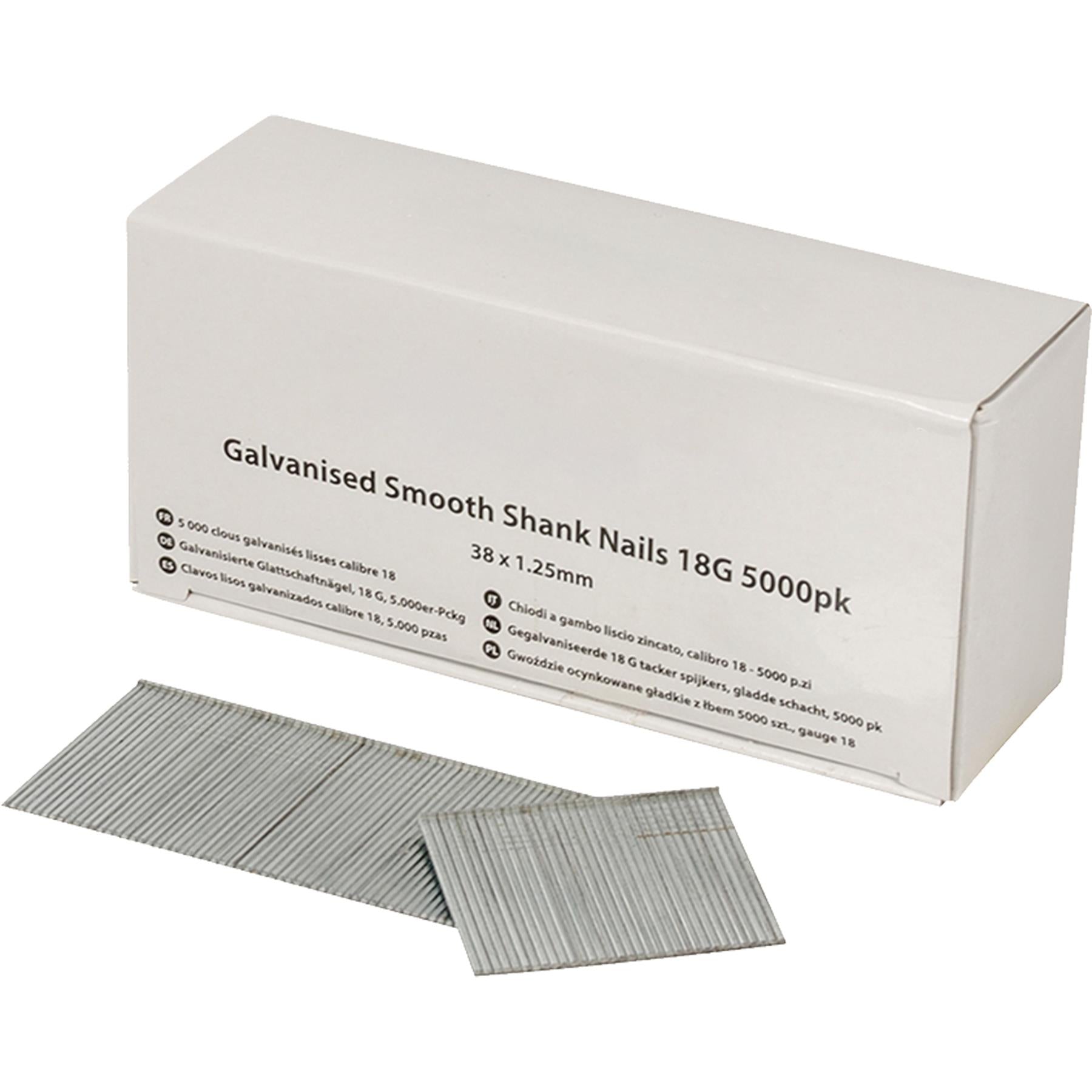 Galvanised Smooth Shank Nails /Brads For Nailer Staplers 18G 5000Pk 38 X 1.25mm