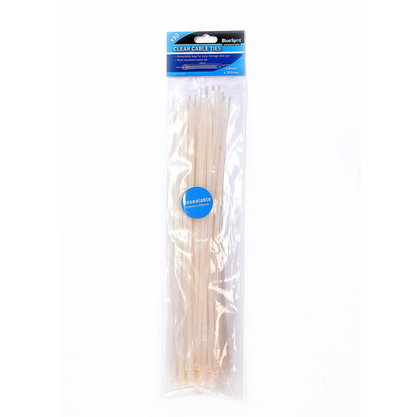 BlueSpot Cable Ties White Releasable SelfLocking Ties 50Pce 4.8mm x 350mm