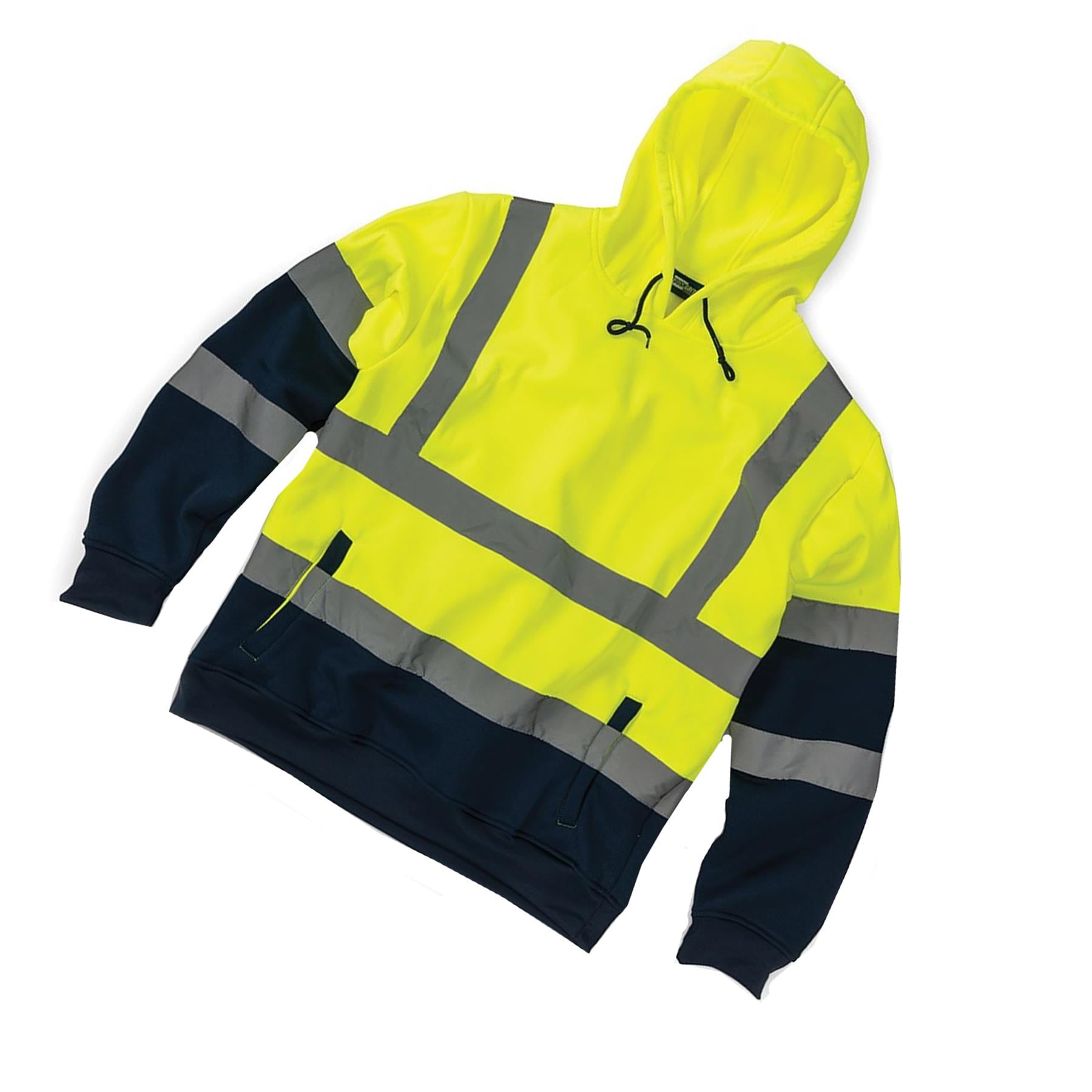 Tough Grit Hi-vis Visibility Hoodie 2-tone Pullover Fleece Top Yellow/Navy S