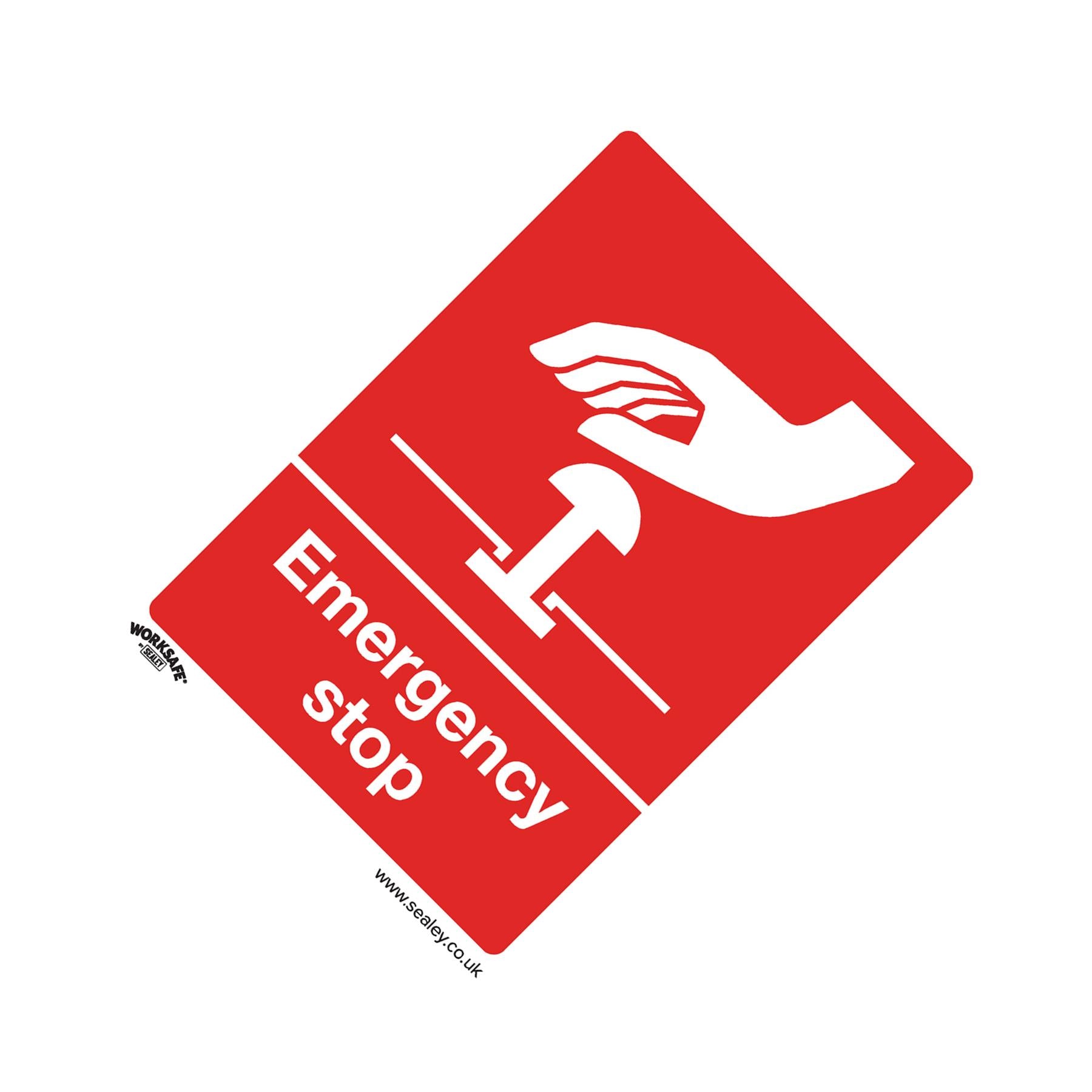 Sealey Safety Sign - Emergency Stop - Rigid Plastic - Pack of 10