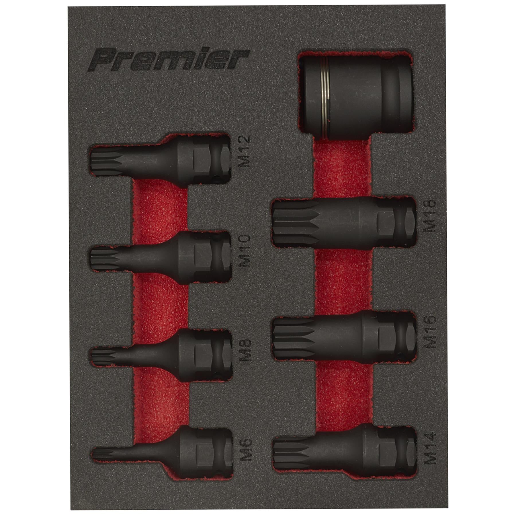 Sealey Impact Spline Socket Bit Set 8pc 3/8"Sq Drive