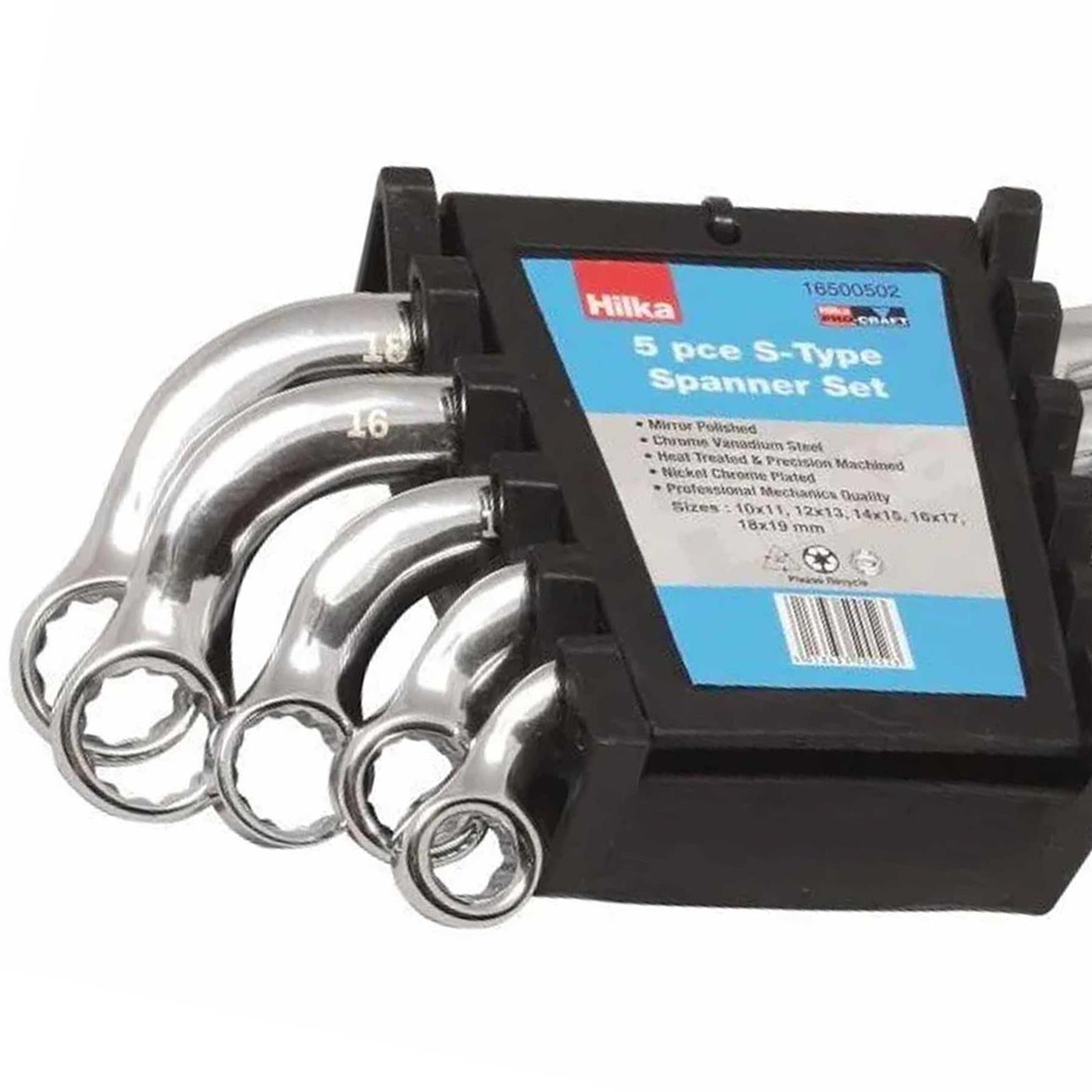 Hilka 5pcs Type Double Ended Ring Spanner Wrench Set 10-19mm Metric