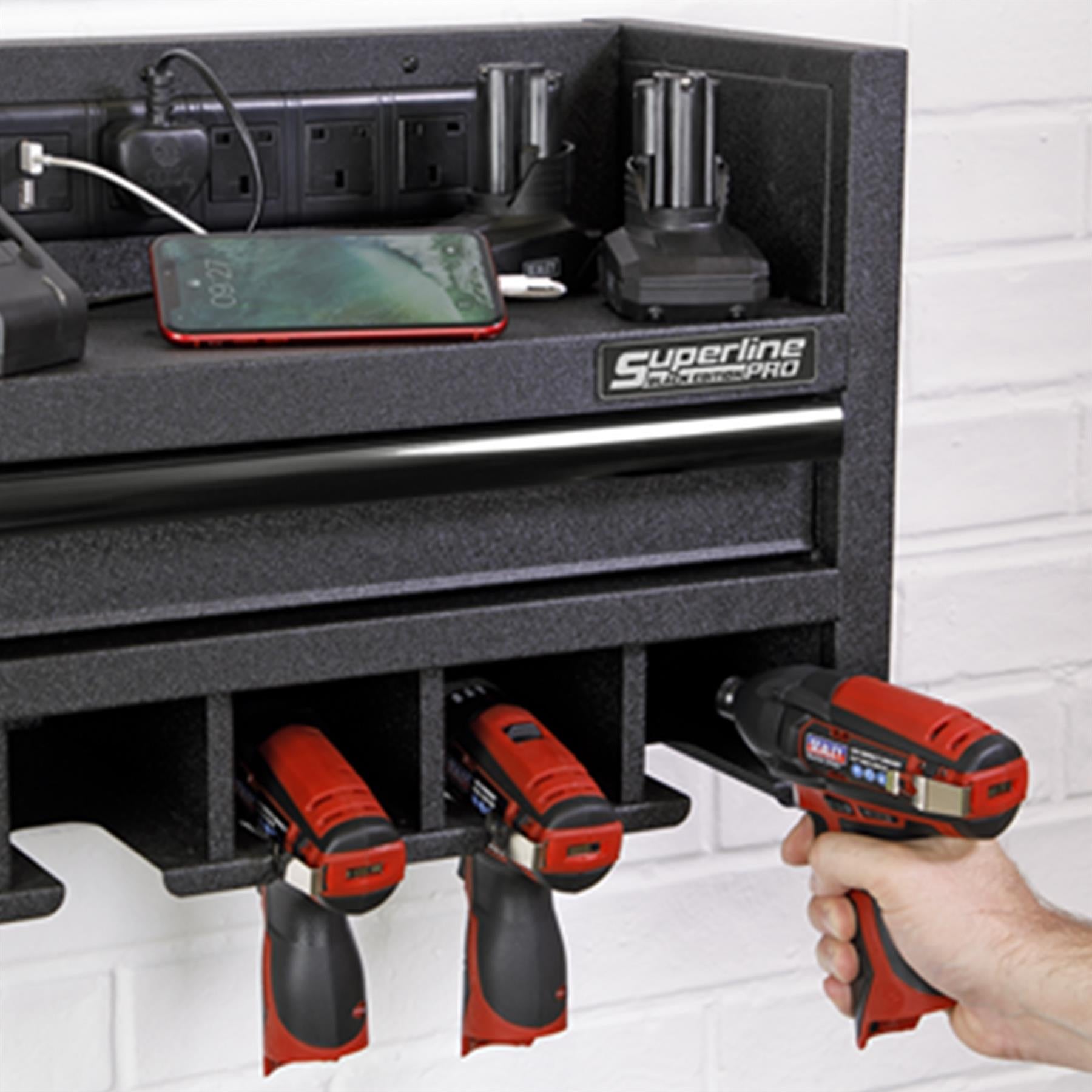 Sealey Power Tool Storage Rack 560mm with Drawer & Power Strip