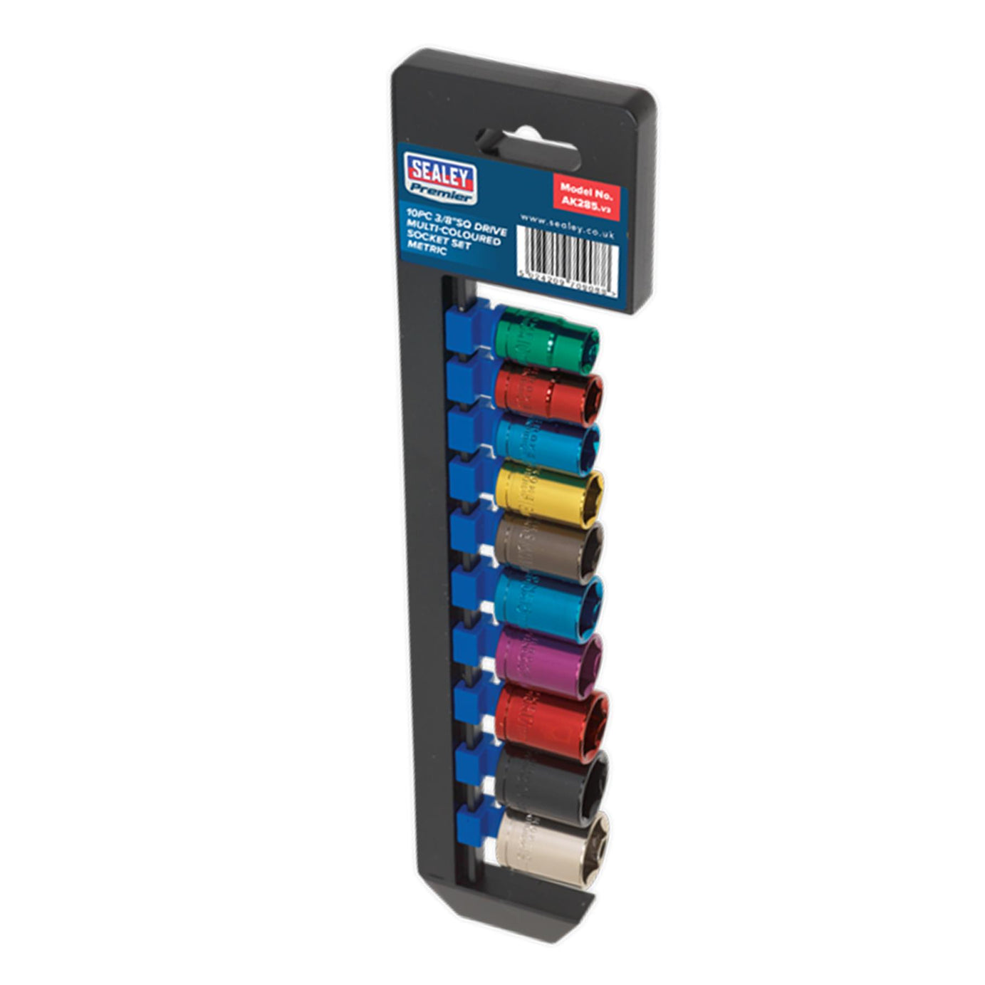 Sealey 10pc Multi Coloured Metric Socket Set 10mm - 19mm 6pt Set 3/8" Sq Drive