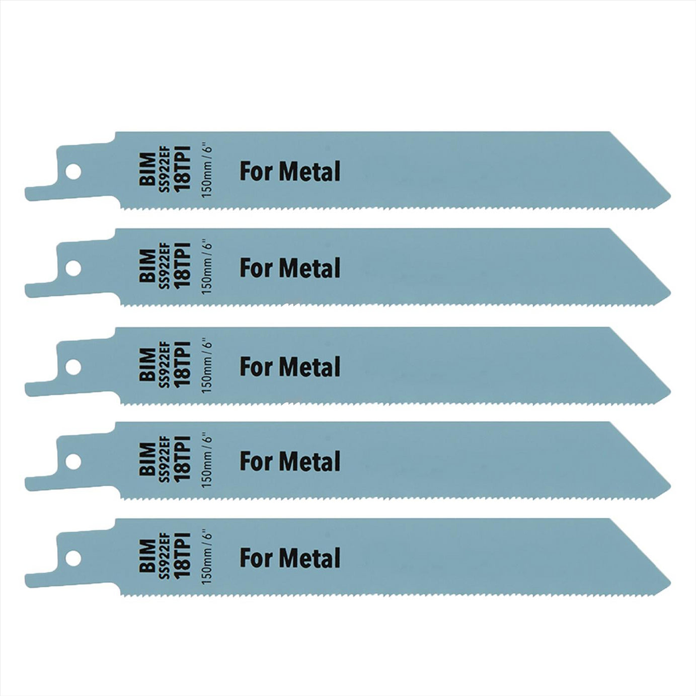 Heavy Duty 5 x Reciprocating Saw Blades 18 Tpi 150mm Metal Cutting Straight Fine