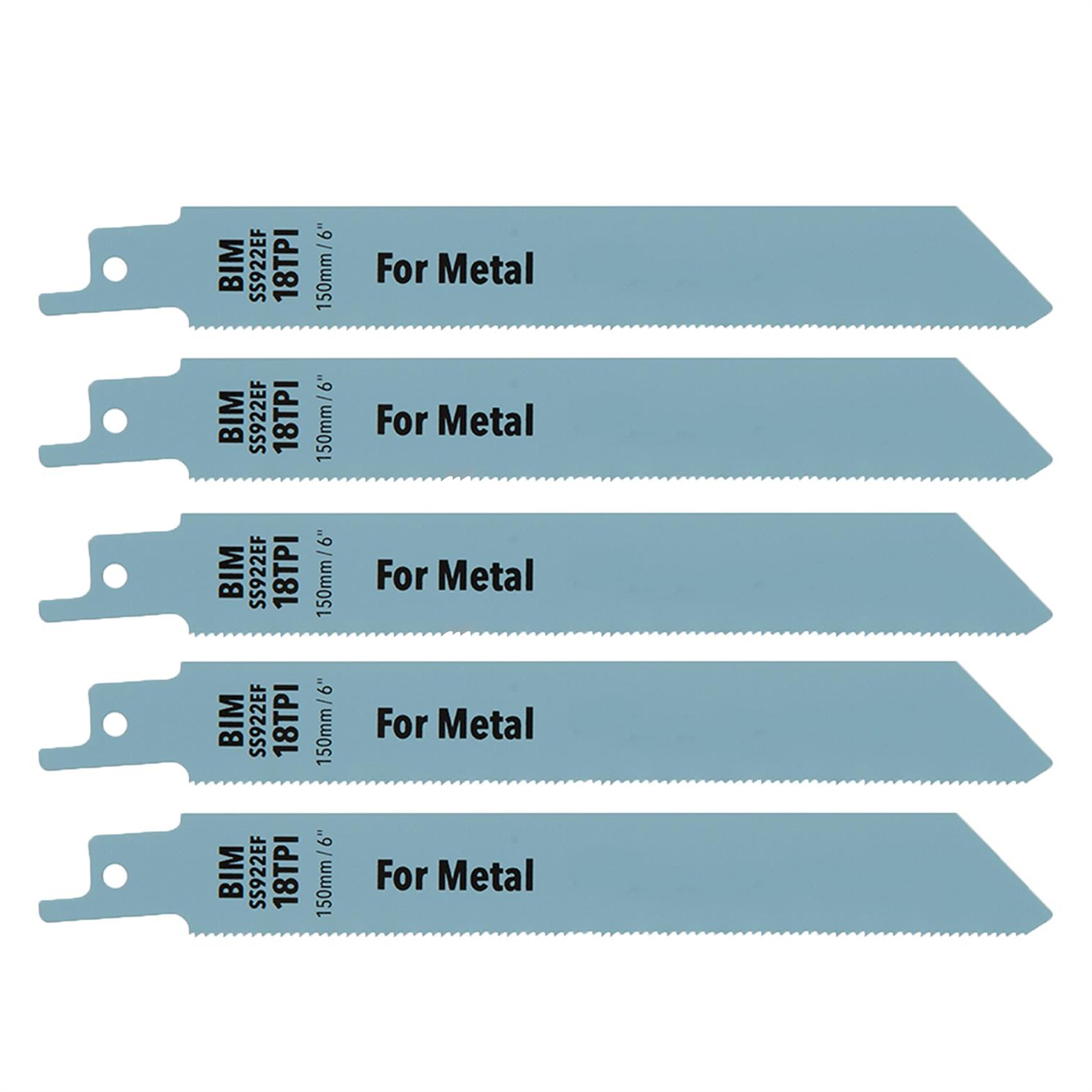 Heavy Duty 5 x Reciprocating Saw Blades 18 Tpi 150mm Metal Cutting Straight Fine