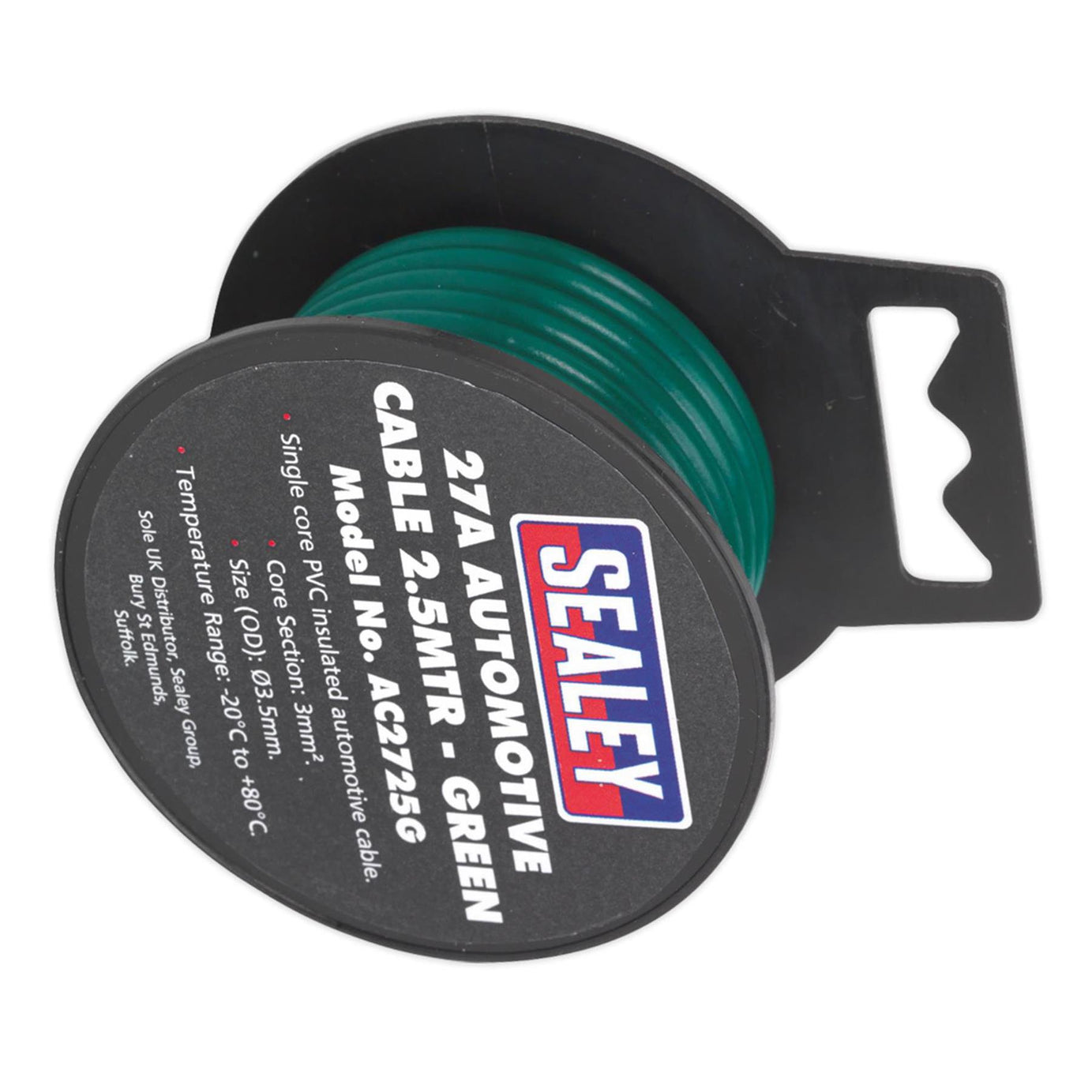 Sealey Automotive Thick Wall Electrical Auto Loom Car Cable 27A 2.5m Green