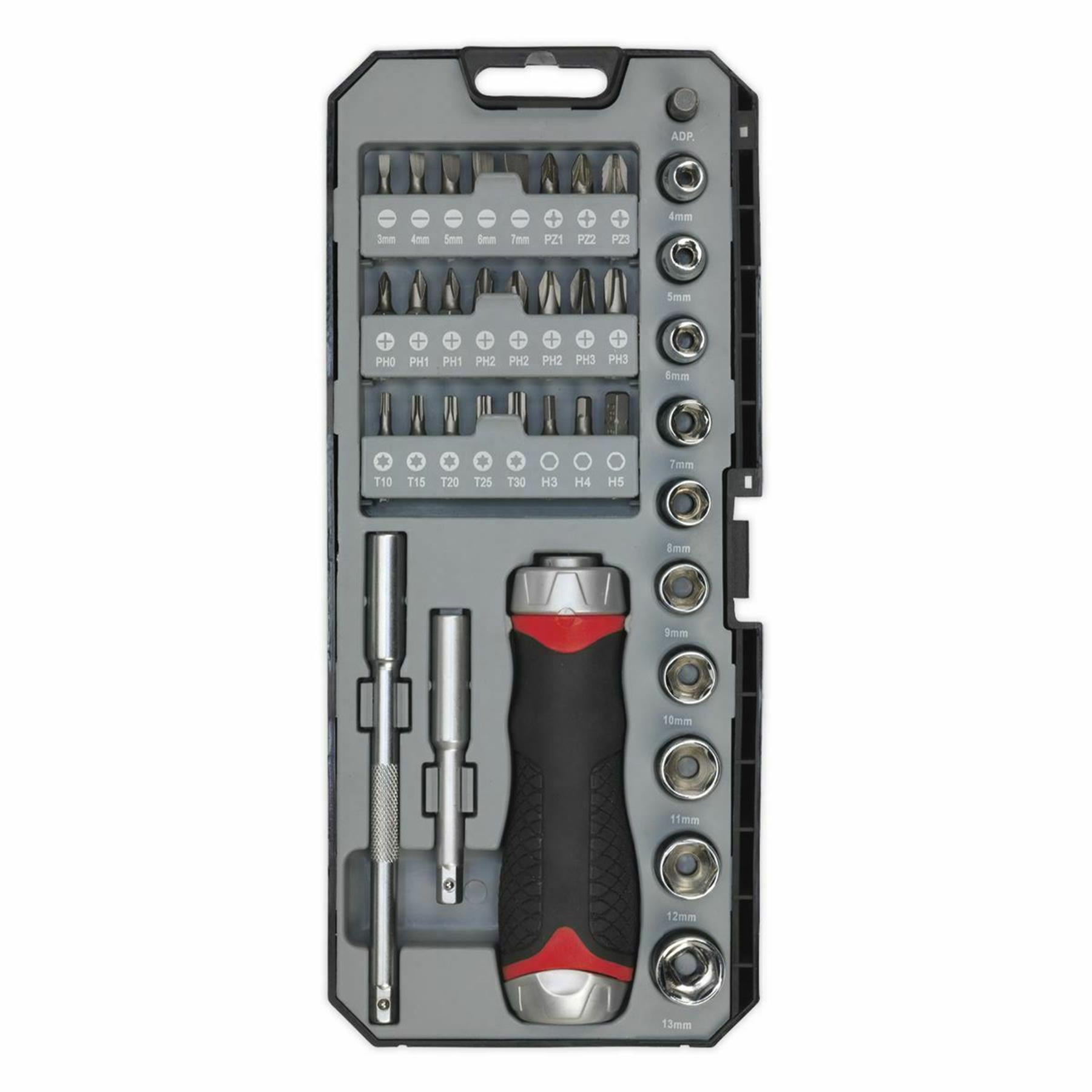 Sealey Fine Tooth Ratchet Screwdriver Socket & Bit Set 38pc