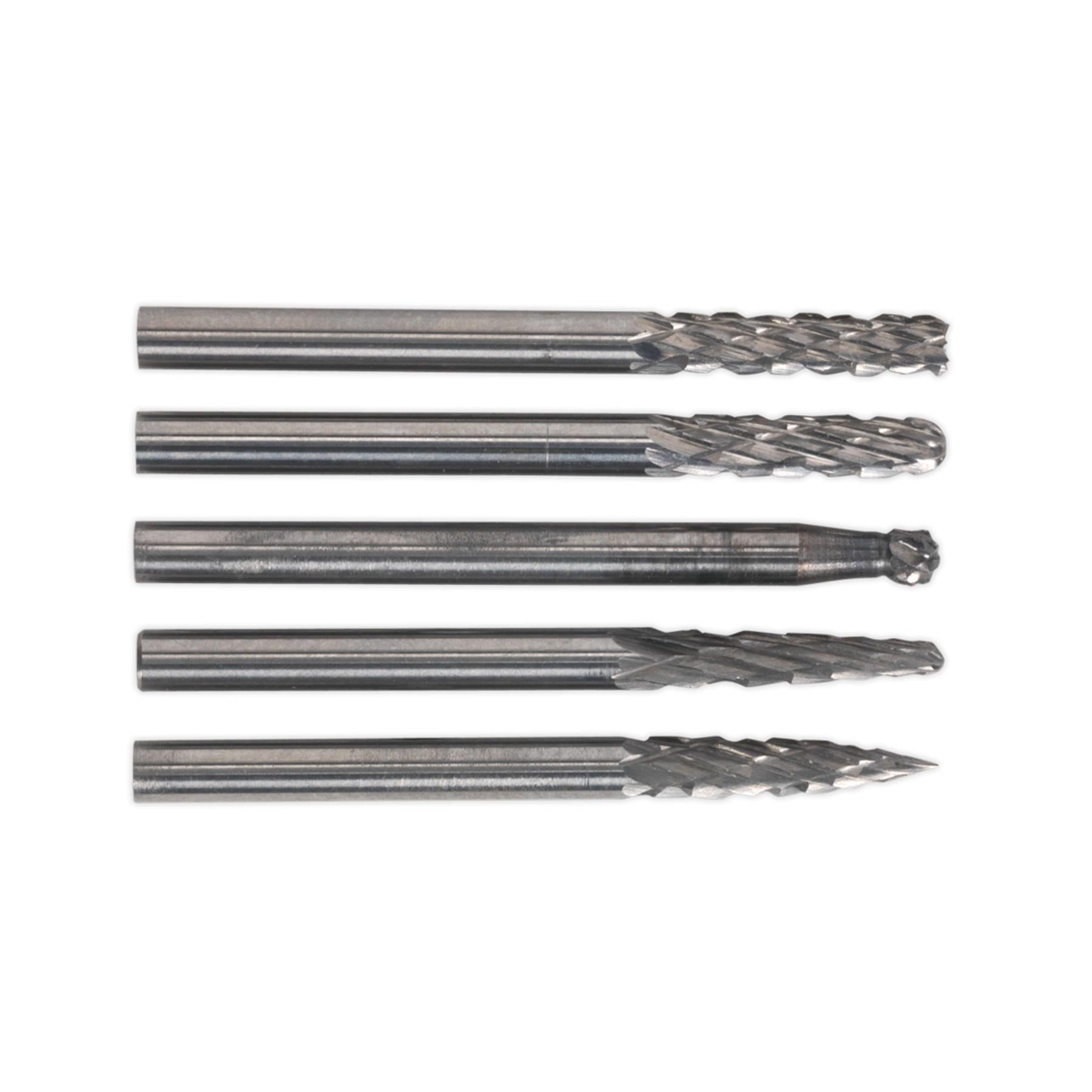 Micro Carbide Burr Set 5pc. Ø3mm Burrs made from Tungsten Carbide Sealey
