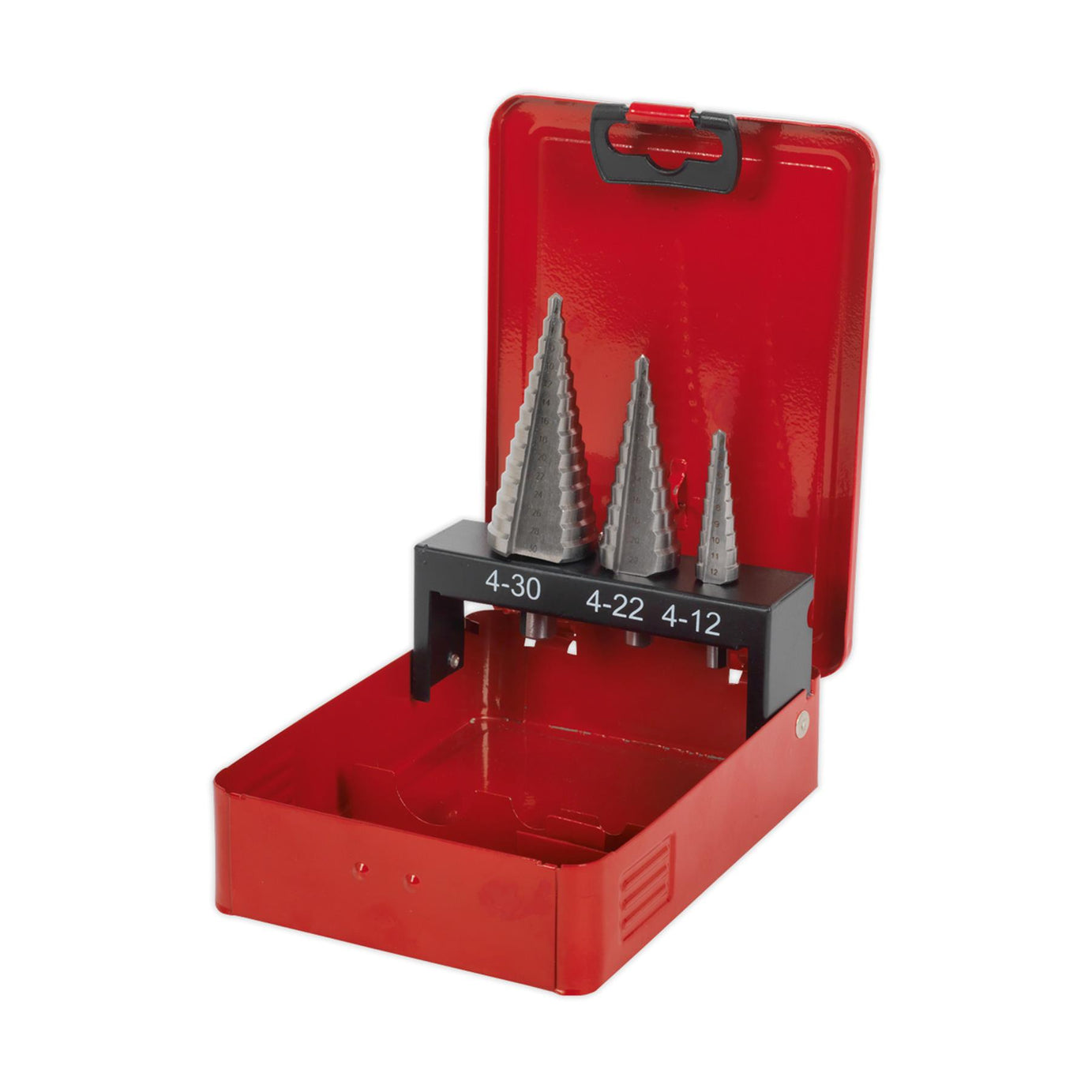 Sealey 3pc M2 Step Drill Bit HSS Drill Set 4-30mm Double Flute Hole Metal Cutter