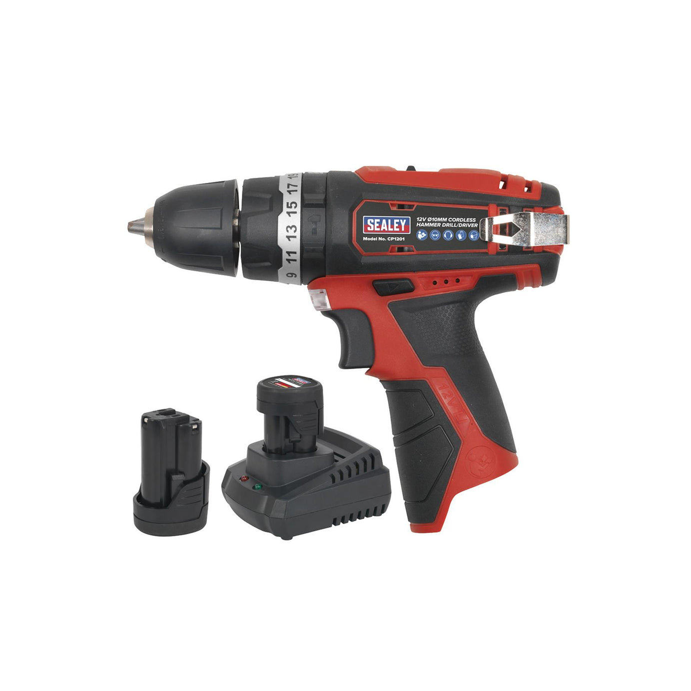 Sealey Hammer Drill/Driver Kit �10mm 12V Lithium-ion - 2 Batteries