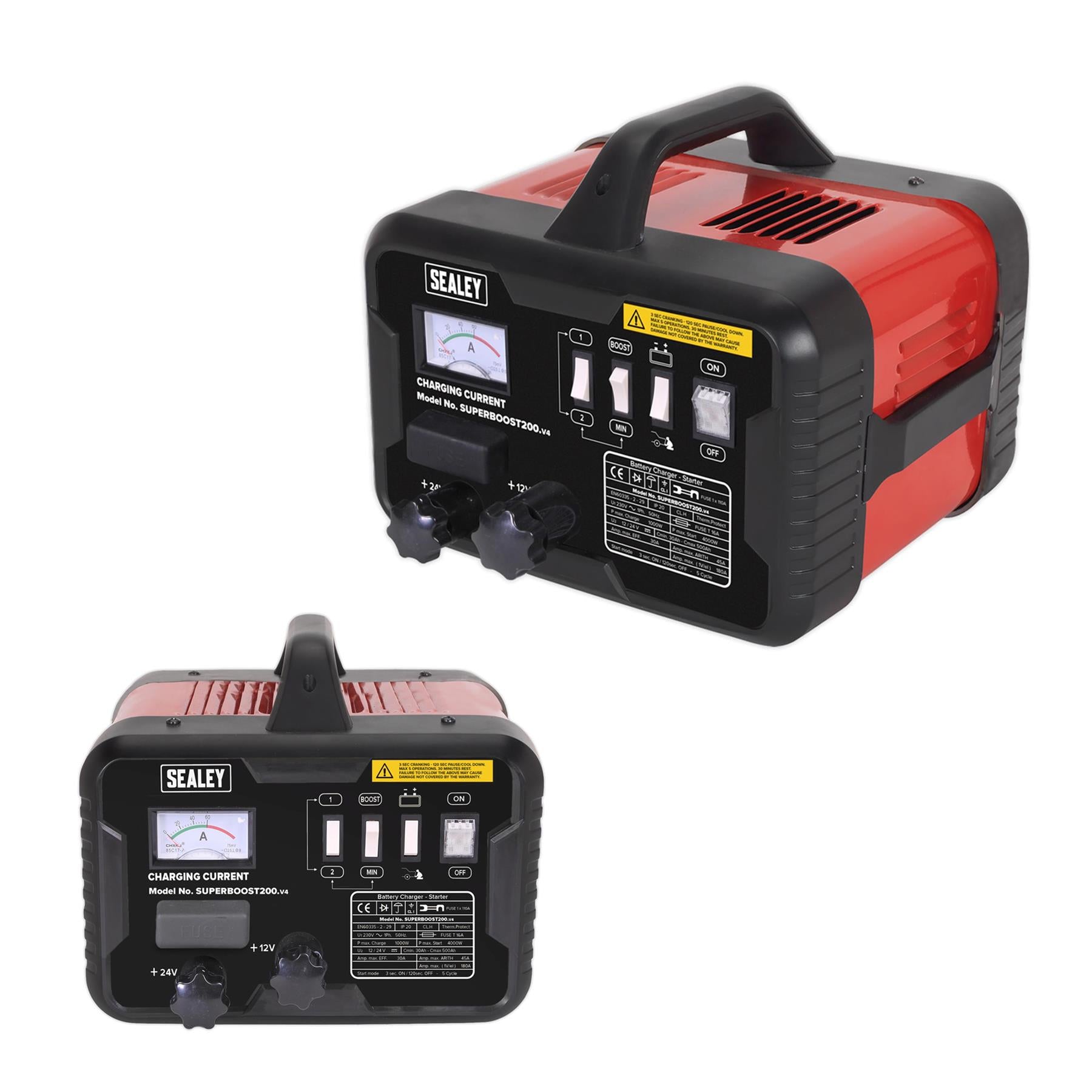 Sealey Starter/Charger 200/45Amp 12/24V 230V Battery Starter Charger