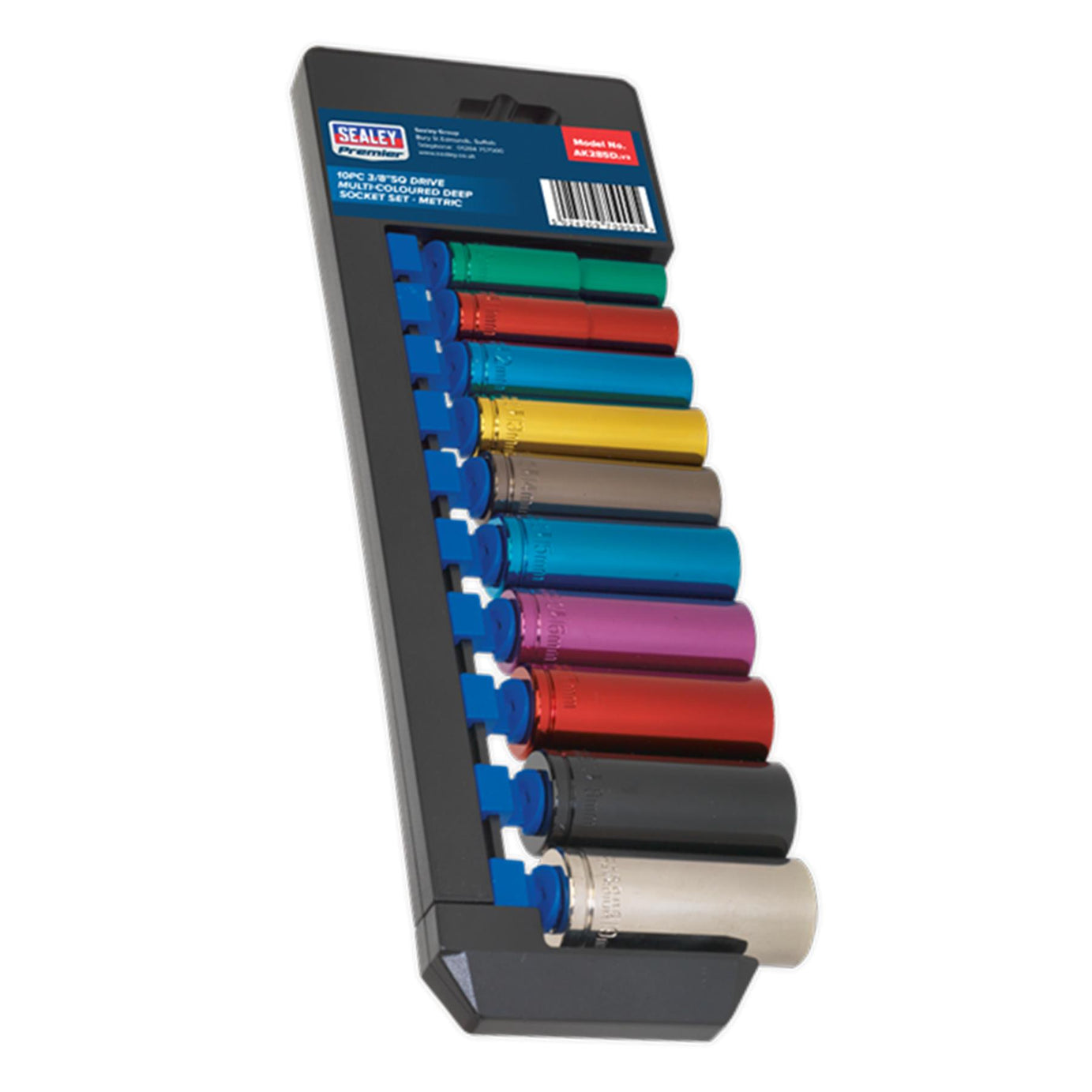 Sealey 10pc Multi Coloured Deep Socket Set 10mm - 19mm 6pt Set 3/8" Sq Drive