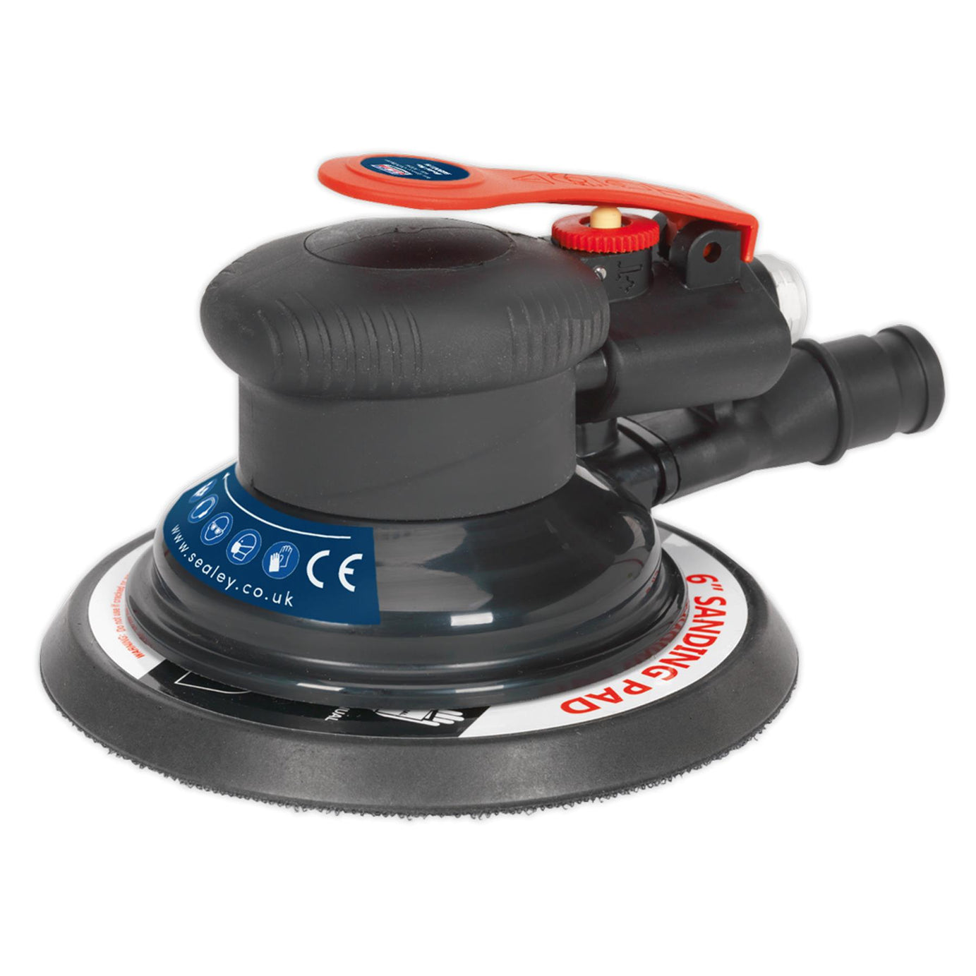 Sealey Air Palm Orbital Sander 150mm Dust-Free Adjustable Air Regulator