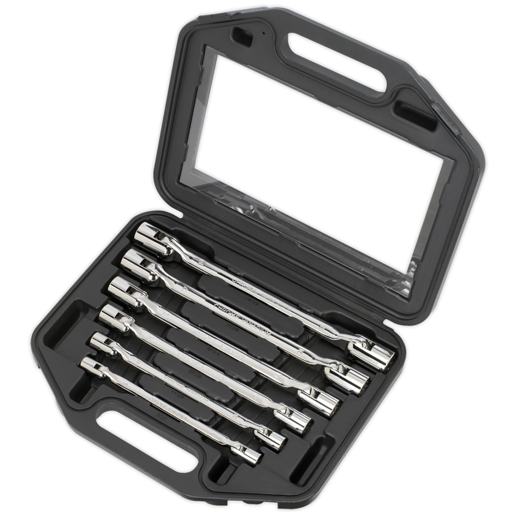 Sealey Double Flexi-Head Socket Spanner Set 6pc Fully Polished MM