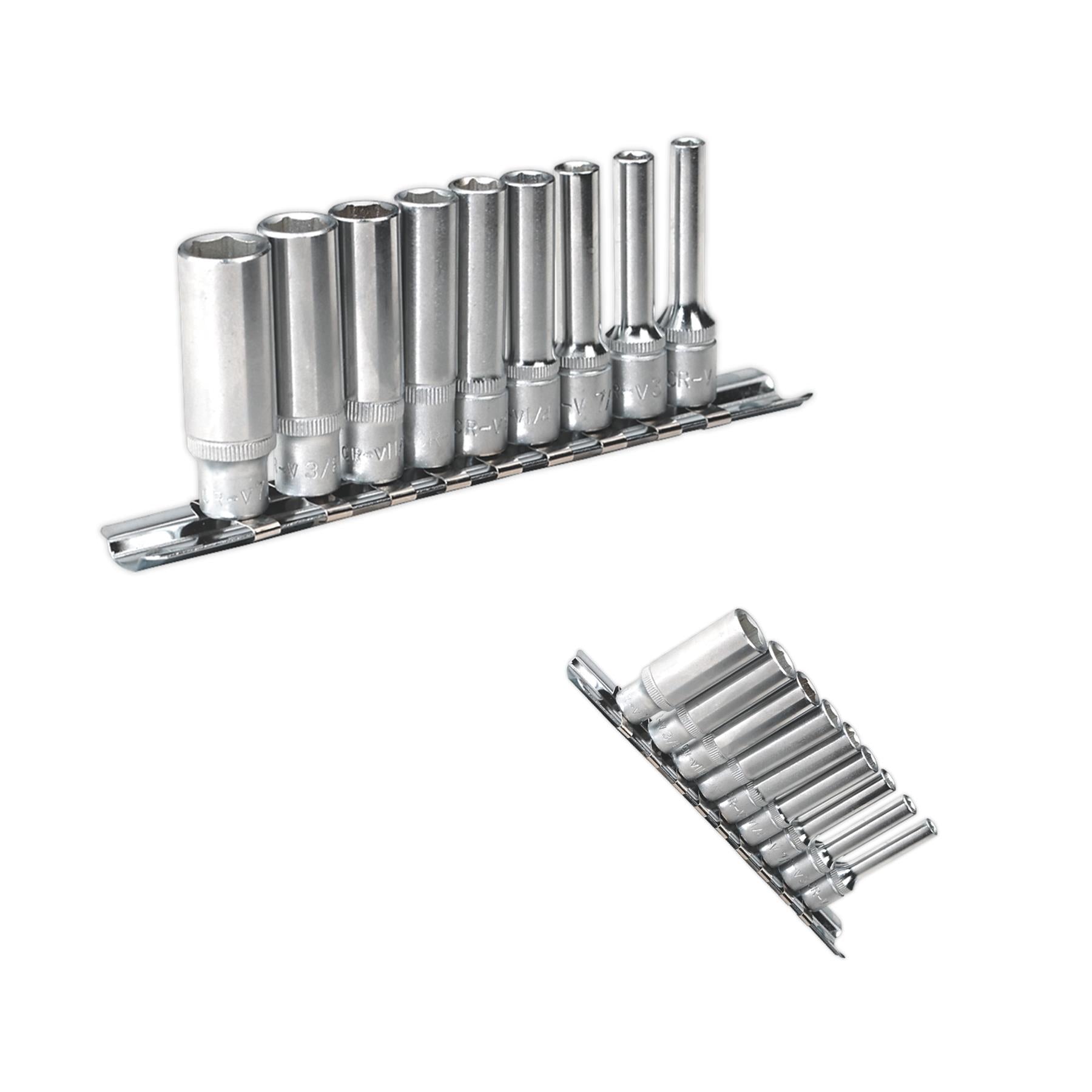 Sealey Socket Set 9pc 1/4"Sq Drive 6pt Deep WallDrive Imperial