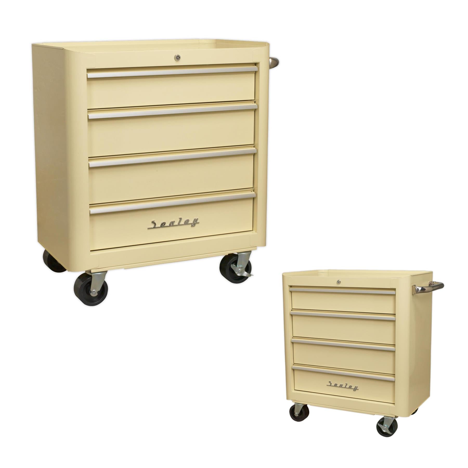 Sealey Rollcab 4 Drawer Retro Style. White  Stainless steel handle