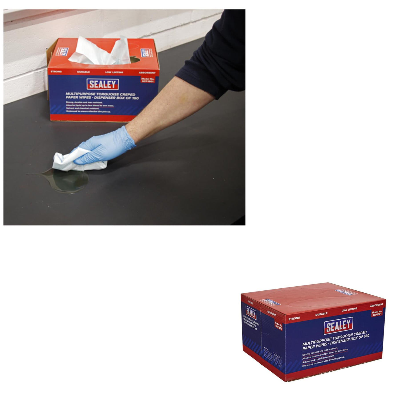 Sealey Multipurpose Paper Wipes in Dispenser Box - Creped Turquoise 160 Sheets