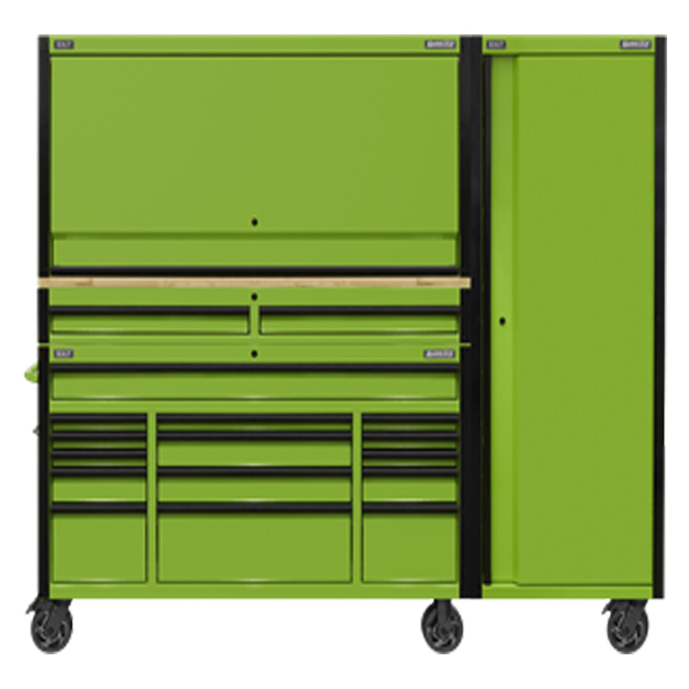 Sealey 15 Drawer 1549mm Mobile Trolley with Wooden Worktop, Hutch, 2 Drawer Riser & Side Locker