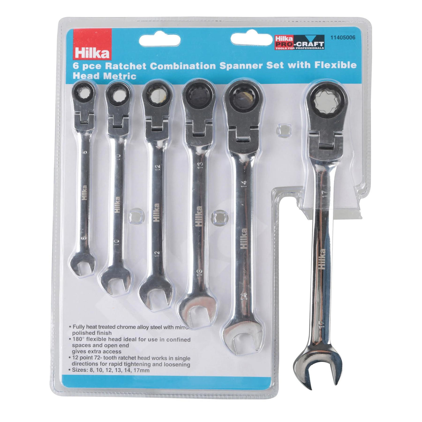 Hilka 6 Piece Flexible Head Ratchet Spanner Set