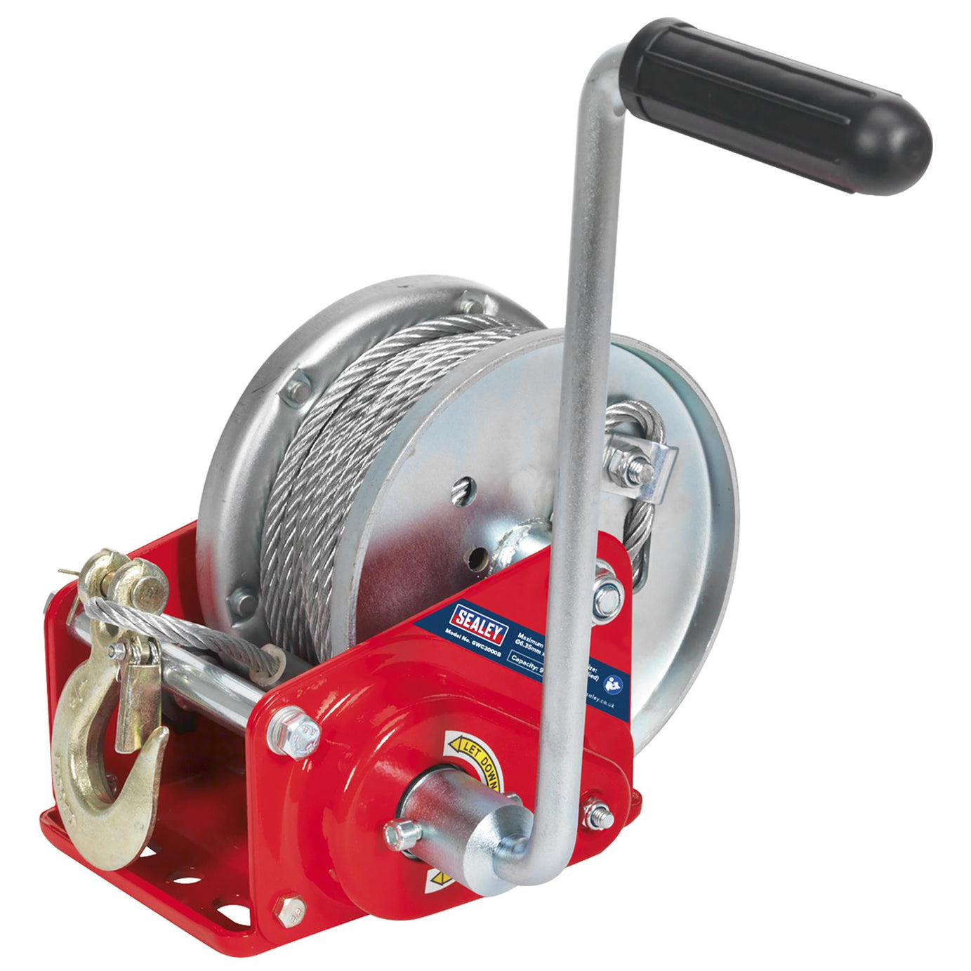 Sealey Geared Hand Winch with Brake & Cable 900kg Capacity