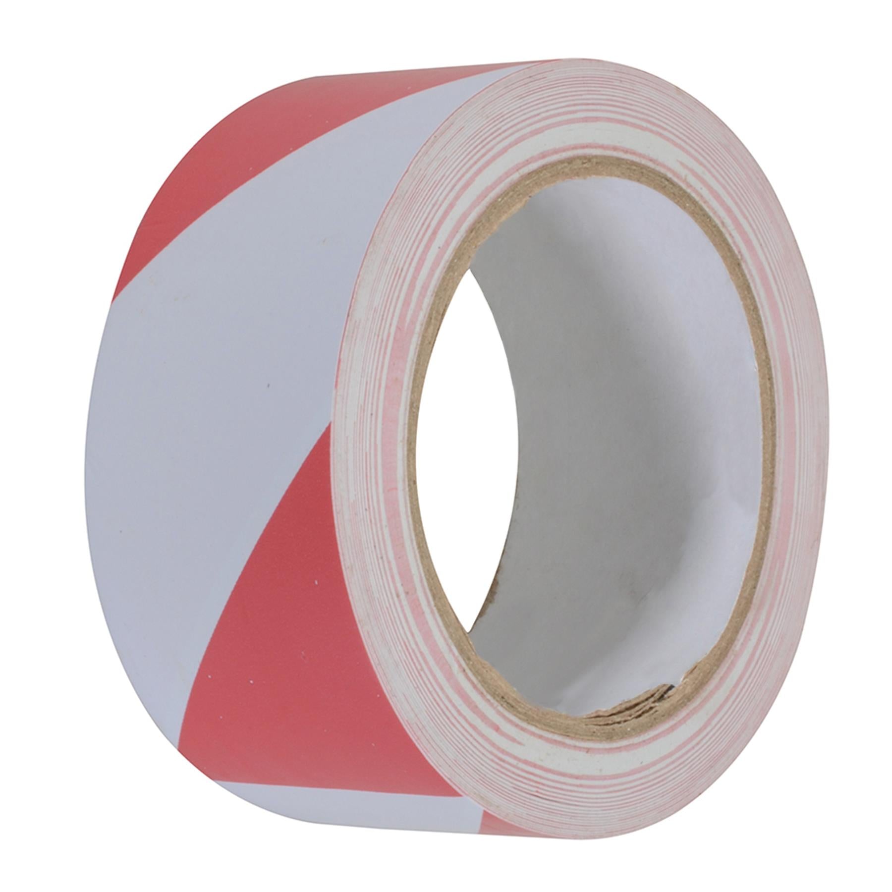 Hazard Tape - 50mm X 33M Red/White Pvc Carrier & Rubber Adhesive Solvent Resist