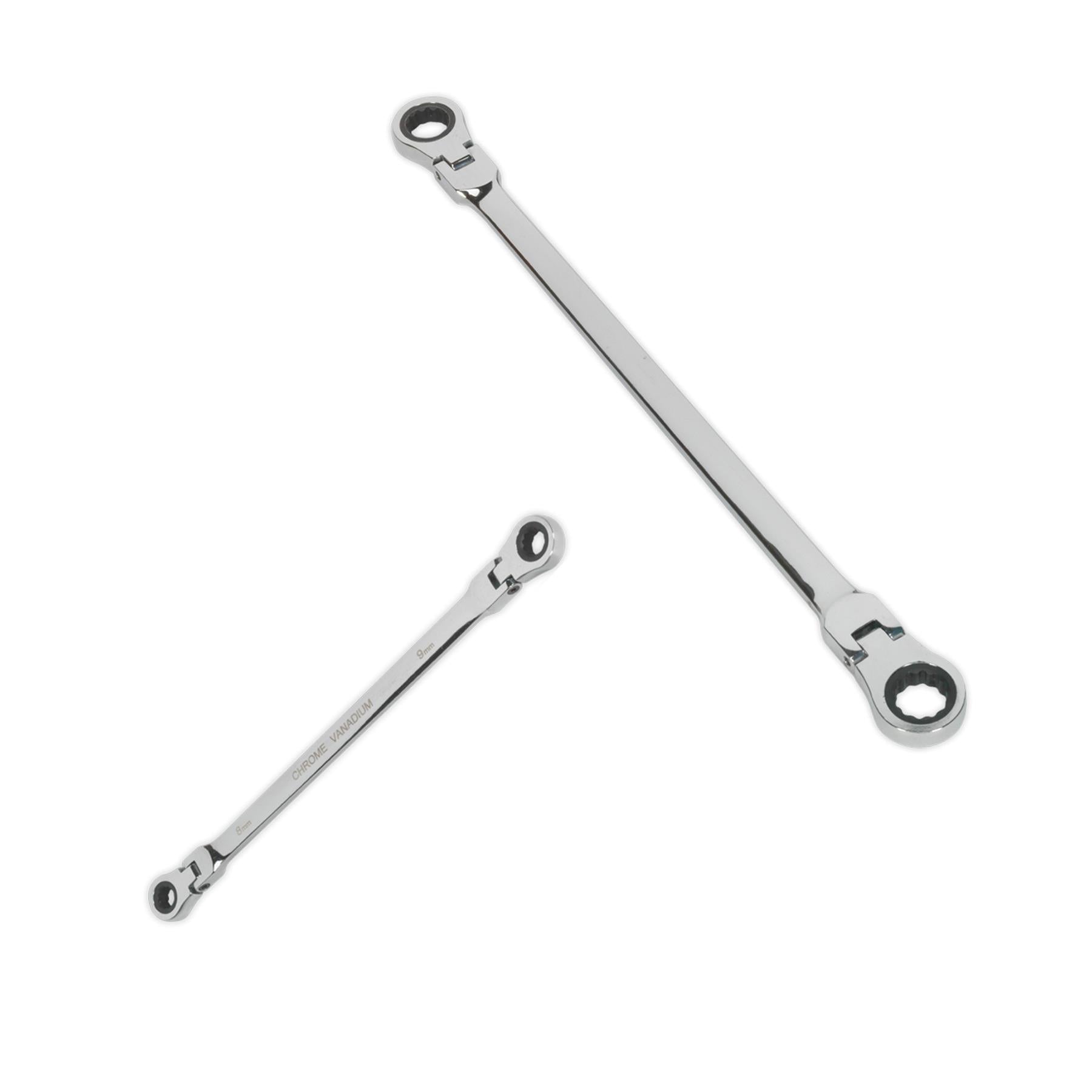 Sealey Flexi-Head Double End Ratchet Ring Spanner Set 6pc Extra-Long Metric