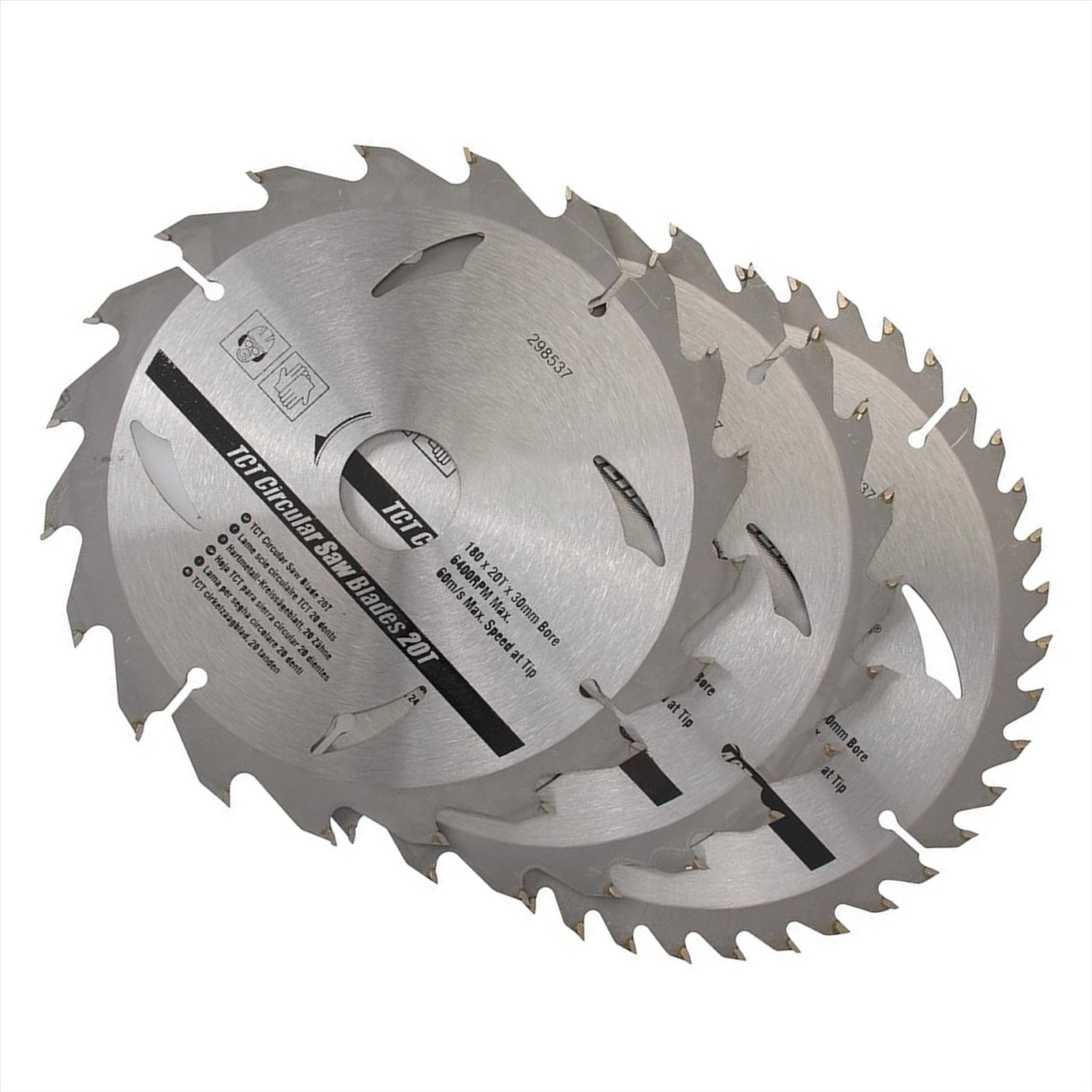 3 Piece TCT Circular Saw Blade Set 180 x 30 - 20, 16mm Rings