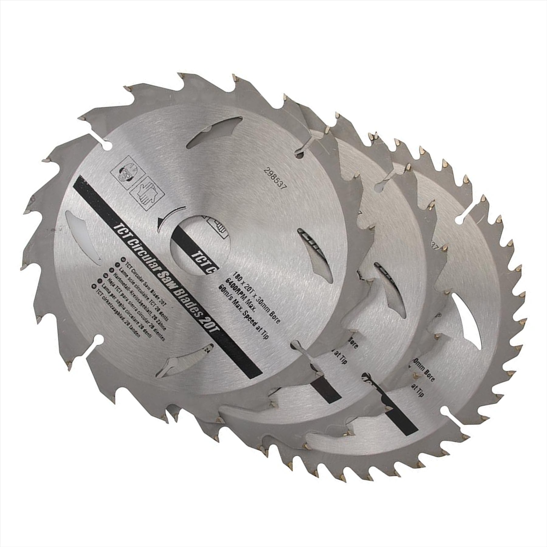 3 Piece TCT Circular Saw Blade Set 180 x 30 - 20, 16mm Rings