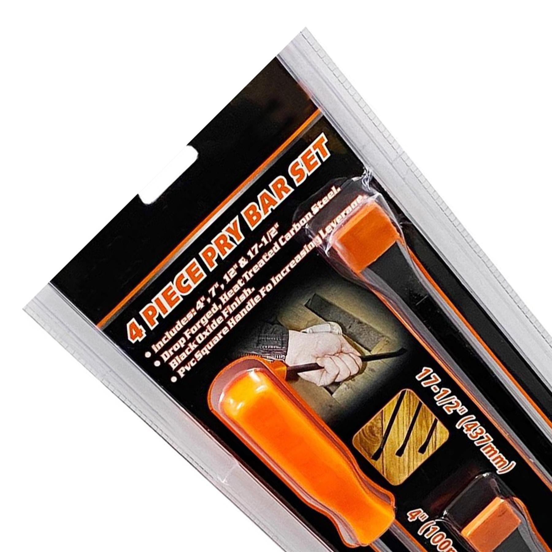 4pc Pry Crow Bar Rolling Bar Set Heavy Duty Comfort Grip Handles Garage Tool New