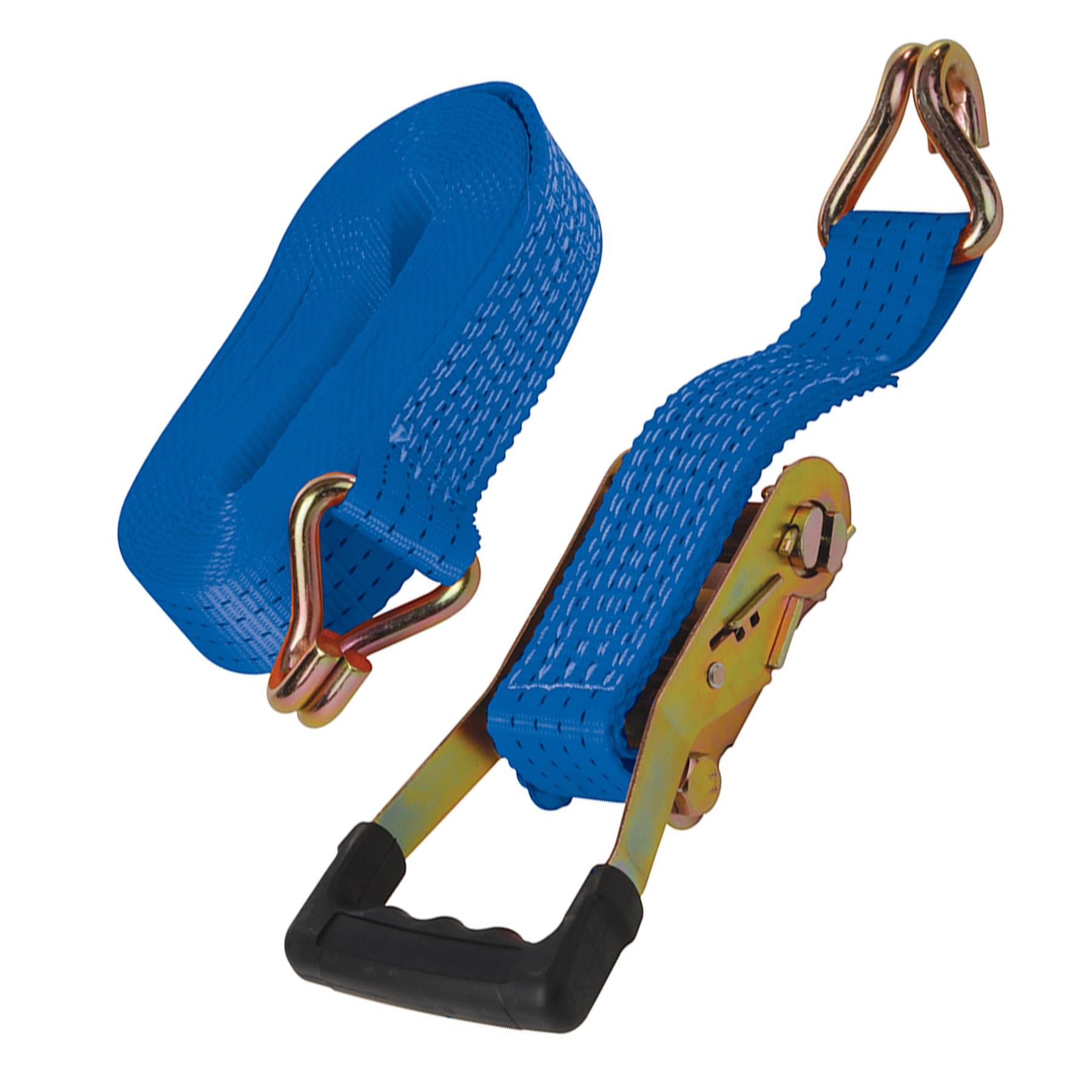 Rubber-Handled Ratchet Tie Down Strap J-Hook 8M X 50mm - Rated 1300Kg New