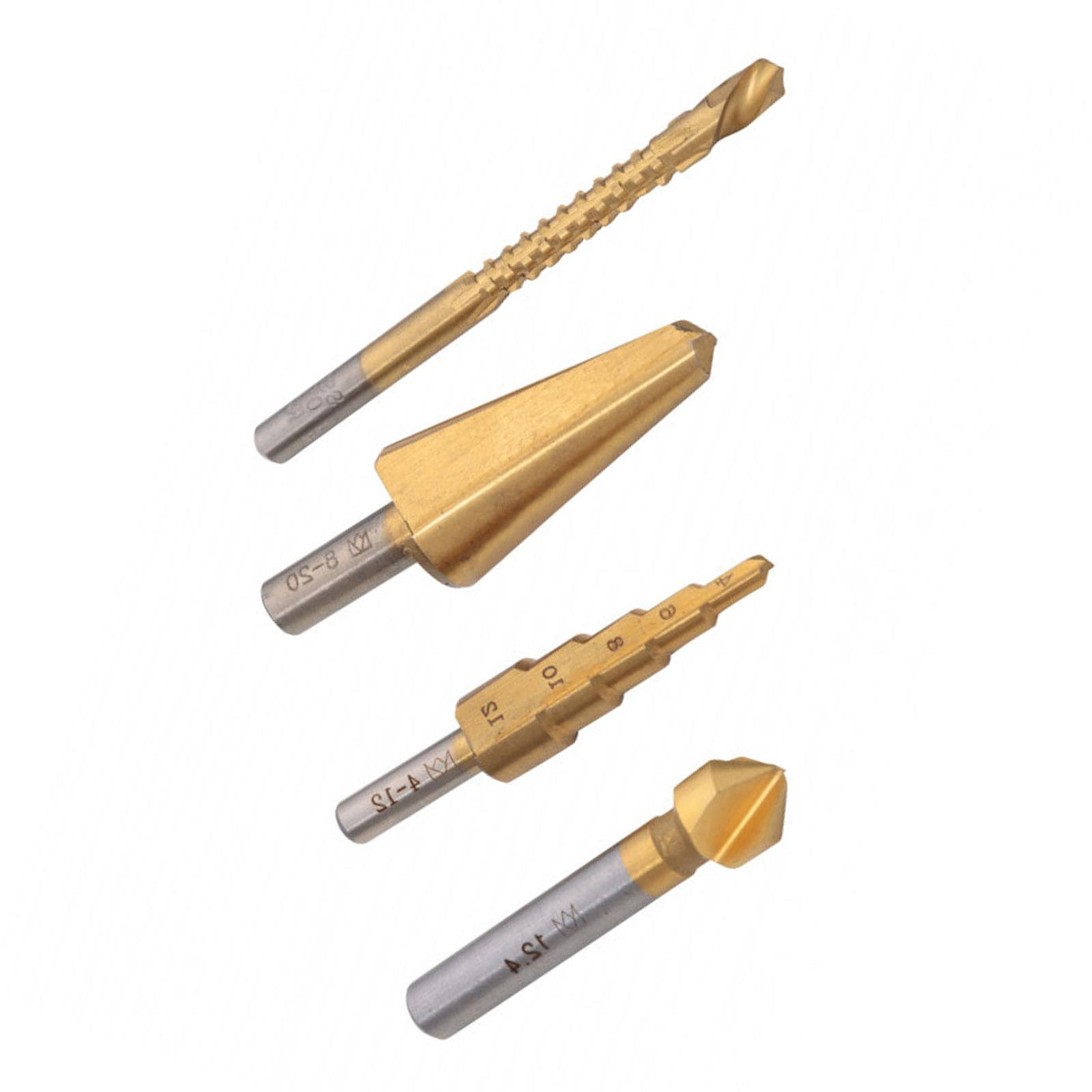 BlueSpot 4Pc Multi Drill Set Countersink Step Taper Saw Bits Wood Steel Metal New