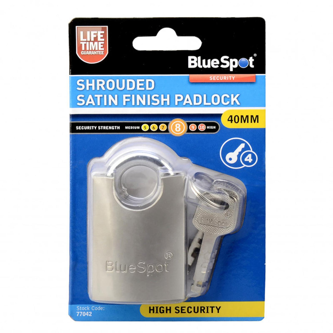 Bluespot 40MM High Security Shrouded Closed Shackle Padlock Steel Chain Lock 4 Keys