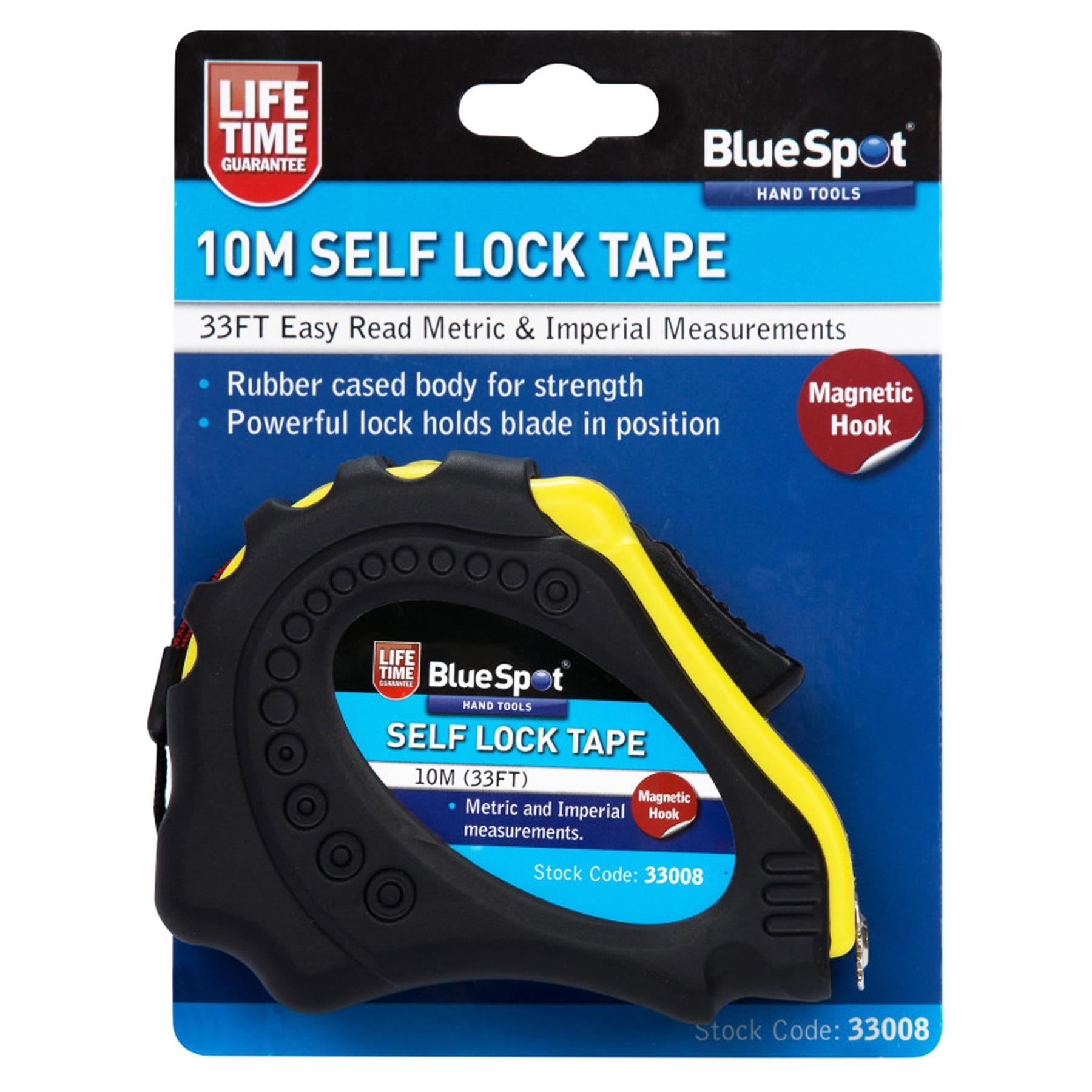 BlueSpot 10m Retractable Tape Measure Griplock Imperial Metric Measuring Metres