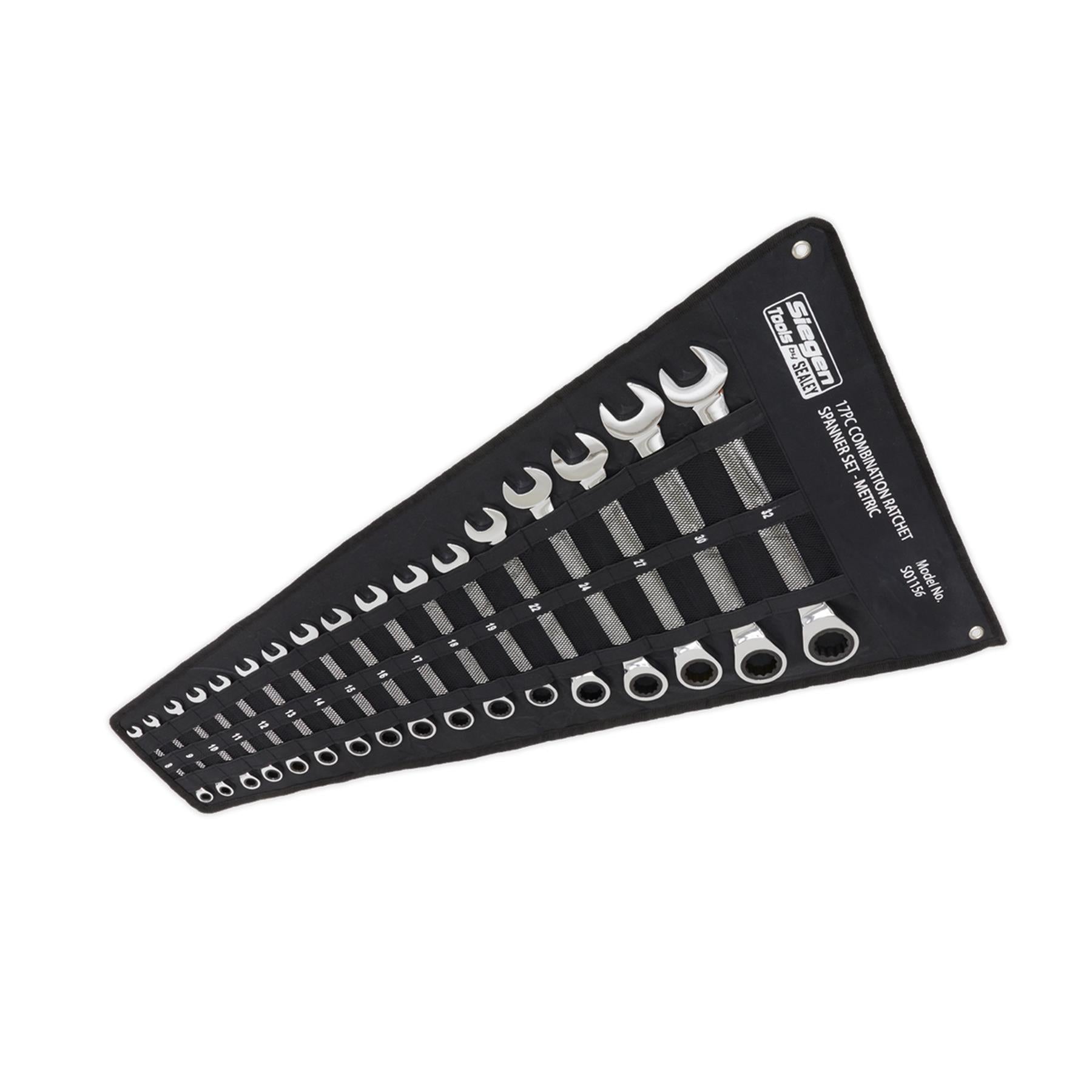 Sealey Combination Ratchet Spanner Set 17pc Metric Chrome Vanadium Steel