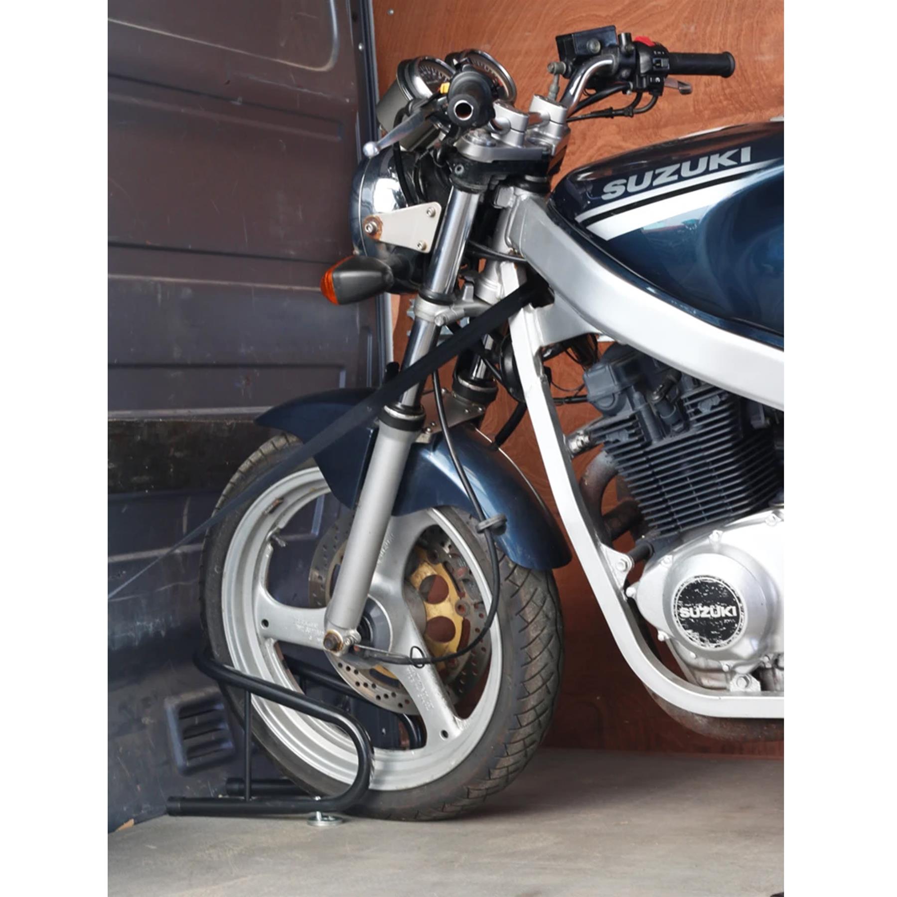Motorcycle Wheel Chock 95mm.  up to 95mm wide tyres.  Sealey