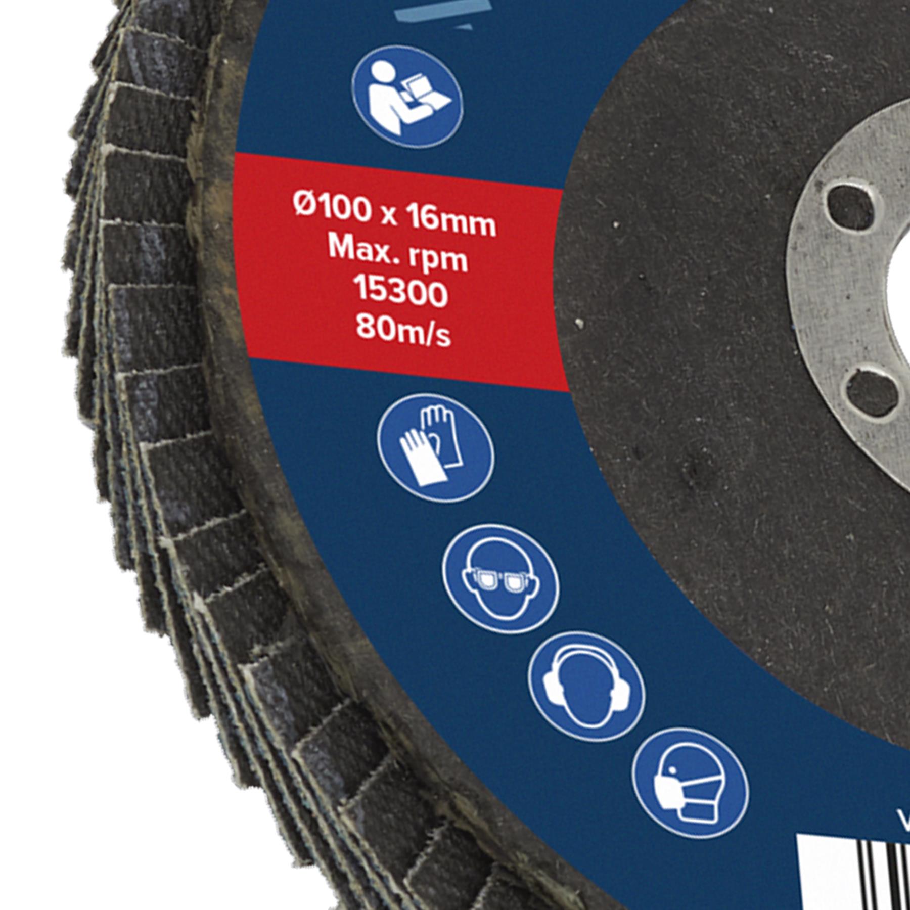 Sealey Flap Disc Zirconium 100mm 16mm Bore 80Grit