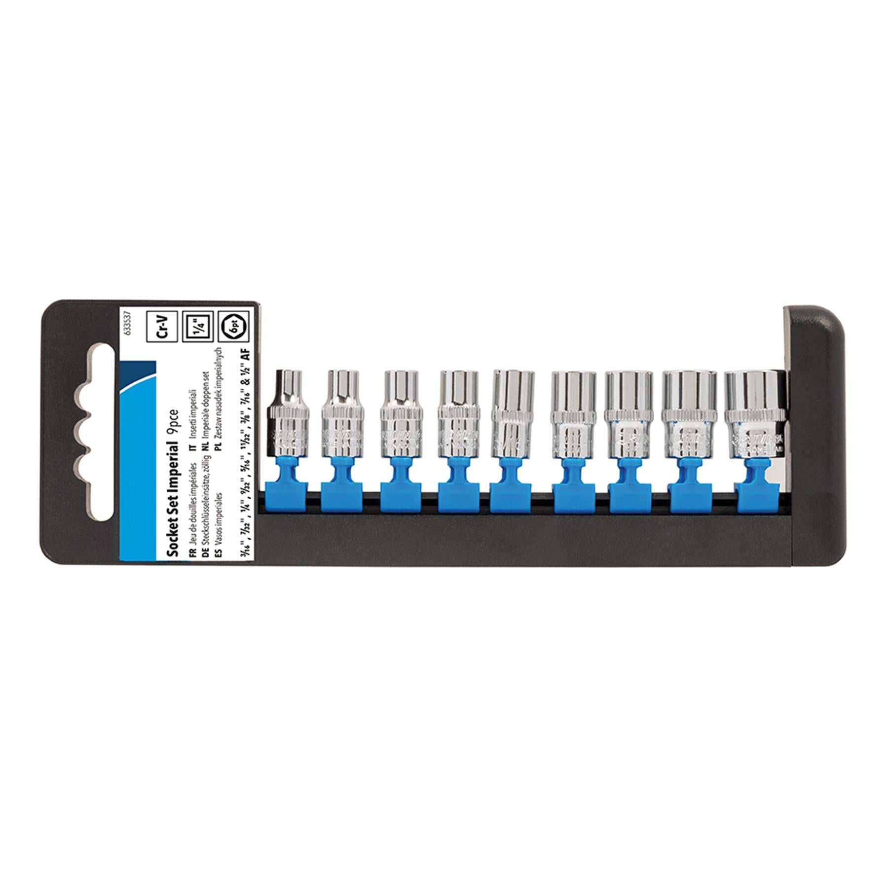 9Pce Socket Set 1/4" Drive Imperial - 3/16" - 1/2" Chrome Vanadium Square Drive
