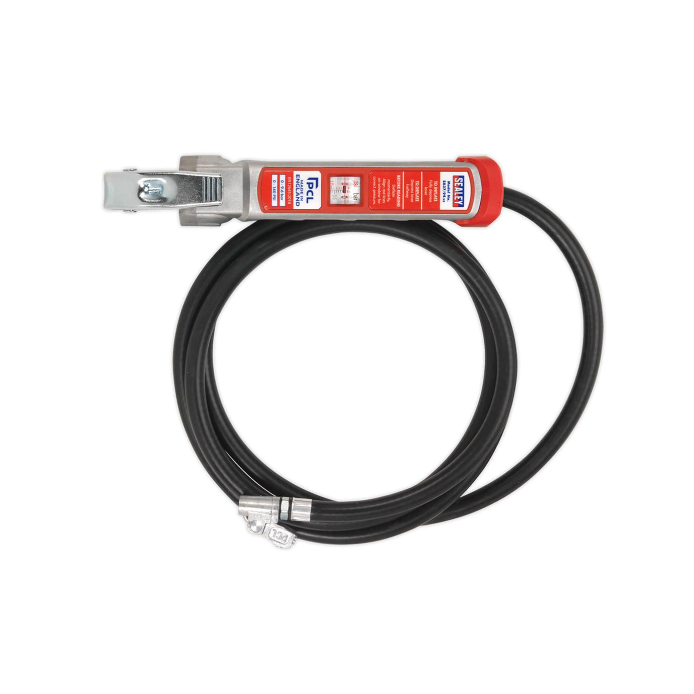 Sealey Prof Tyre Inflator with 2.5m Hose & Clip-On Connector